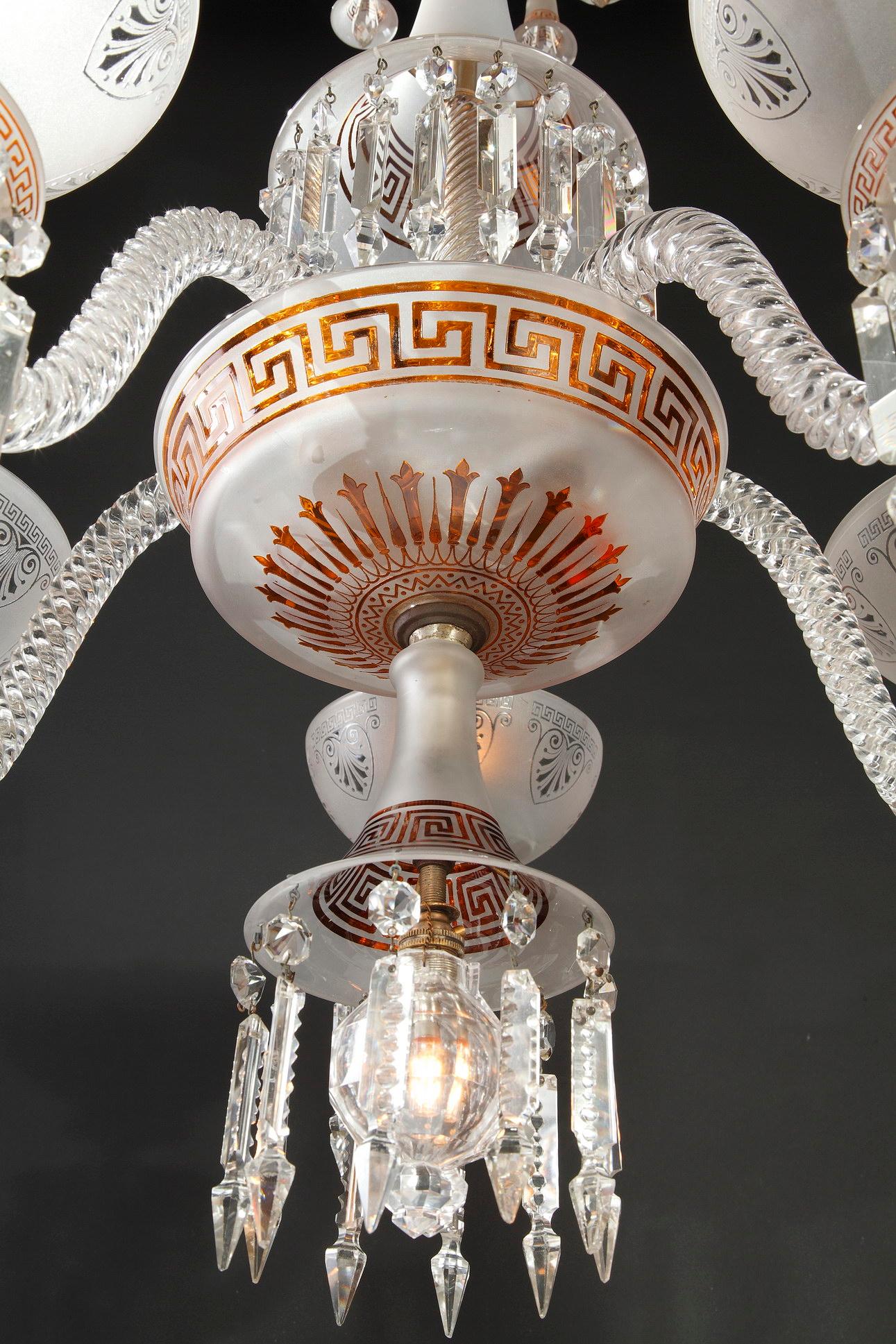 Late 19th Century Neo-Greek Opaque Crystal Chandelier Attributed to Baccarat, France, Circa 1890 For Sale