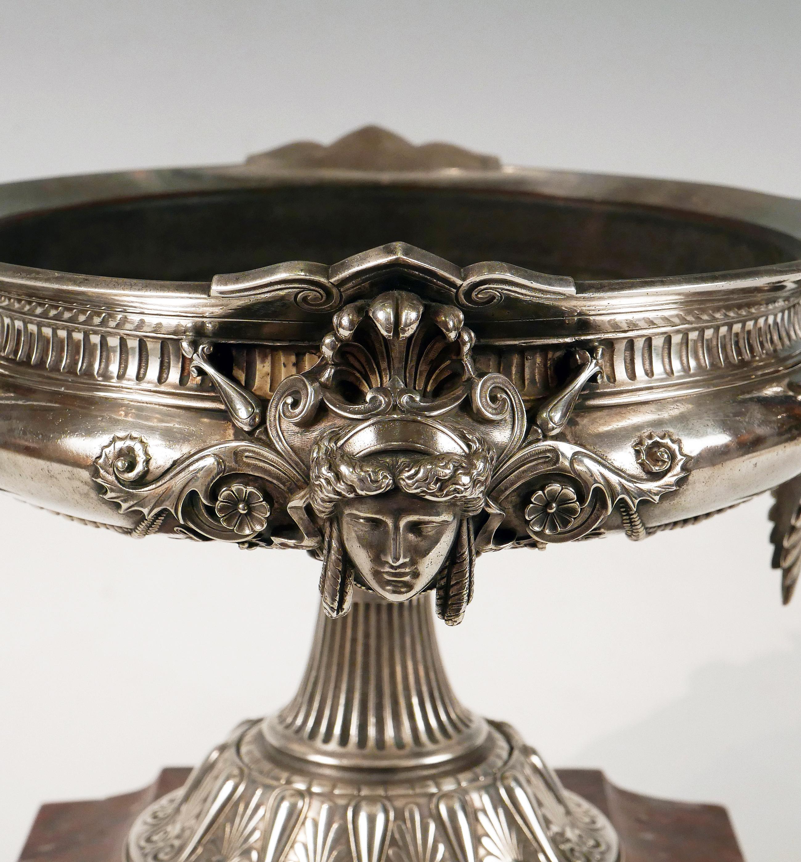 Greek Revival Neo-Greek Silvered Bronze Bowl Attributed to G. Servant, France, circa 1880 For Sale