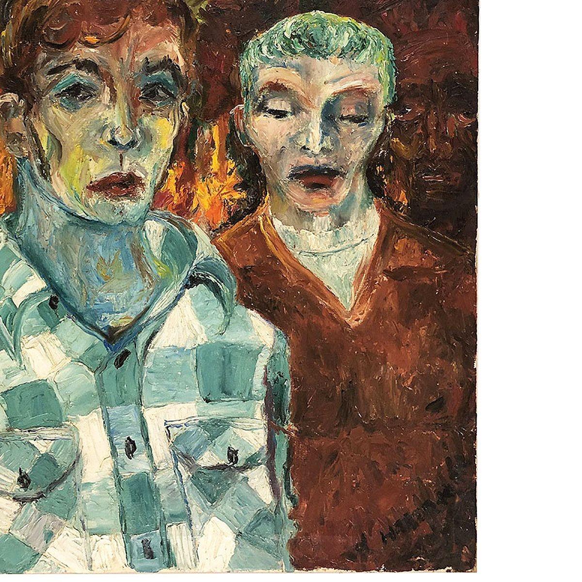 Olio d'arte moderna astratta neo-impressionista su tela Ritratto di due uomini In condizioni ottime in vendita a Van Nuys, CA
