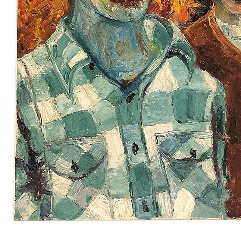 Metà XX secolo Olio d'arte moderna astratta neo-impressionista su tela Ritratto di due uomini in vendita