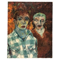 Neo-Impressionist Abstract Modern Art Oil on Canvas Portrait of Two Men