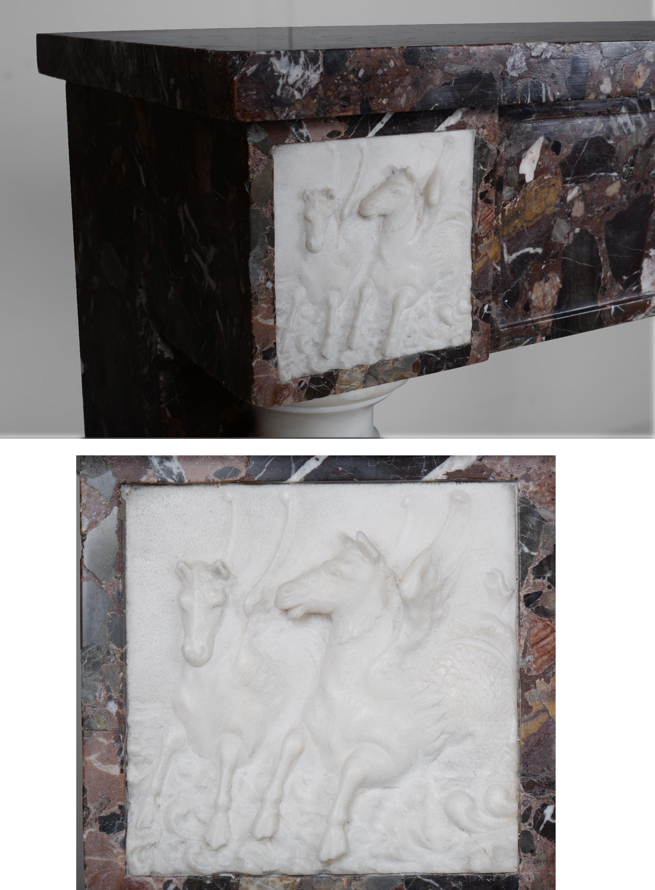 Neo Louis XVI Style Fireplace in Imperator and Statuary Marble In Good Condition For Sale In SAINT-OUEN-SUR-SEINE, FR