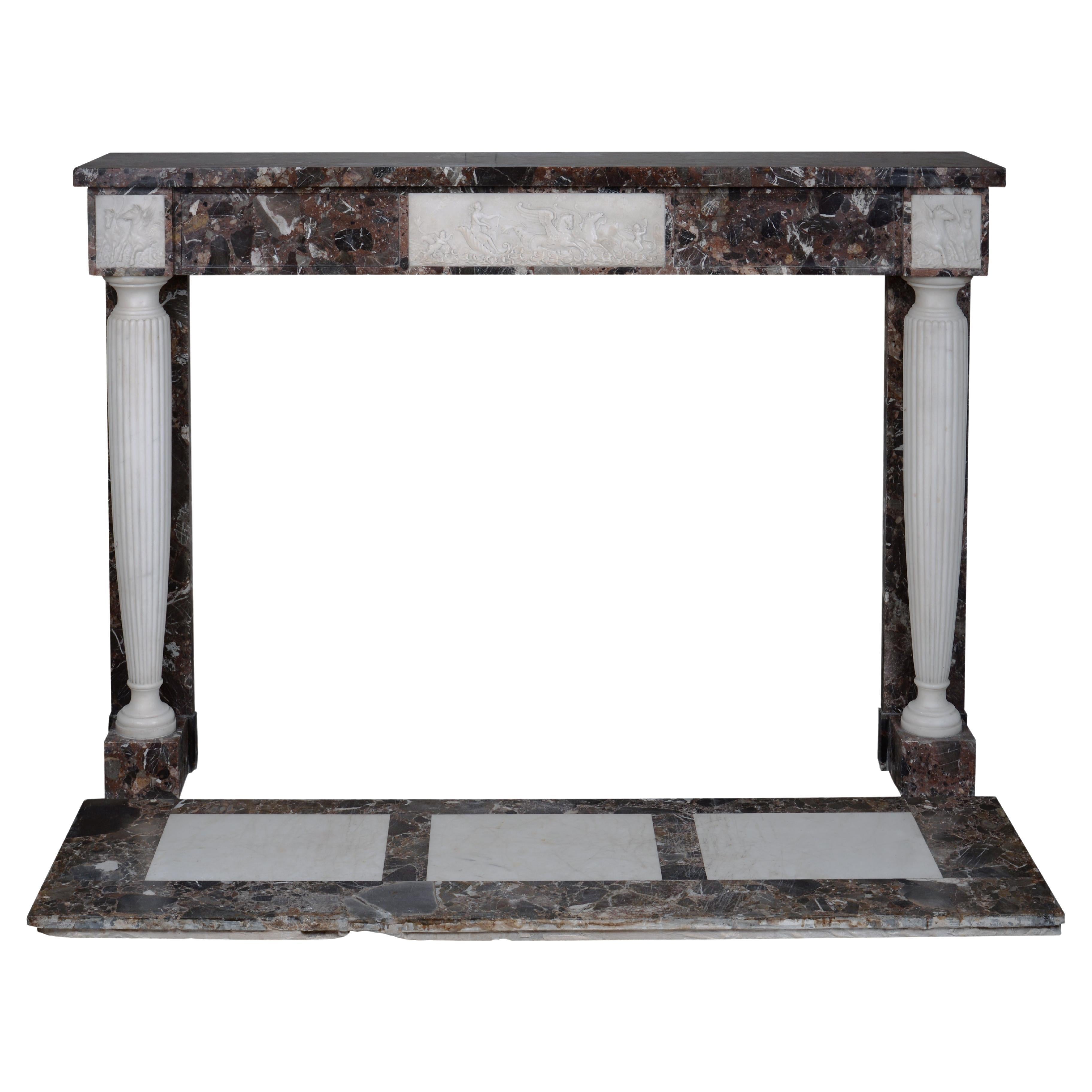 Neo Louis XVI Style Fireplace in Imperator and Statuary Marble For Sale