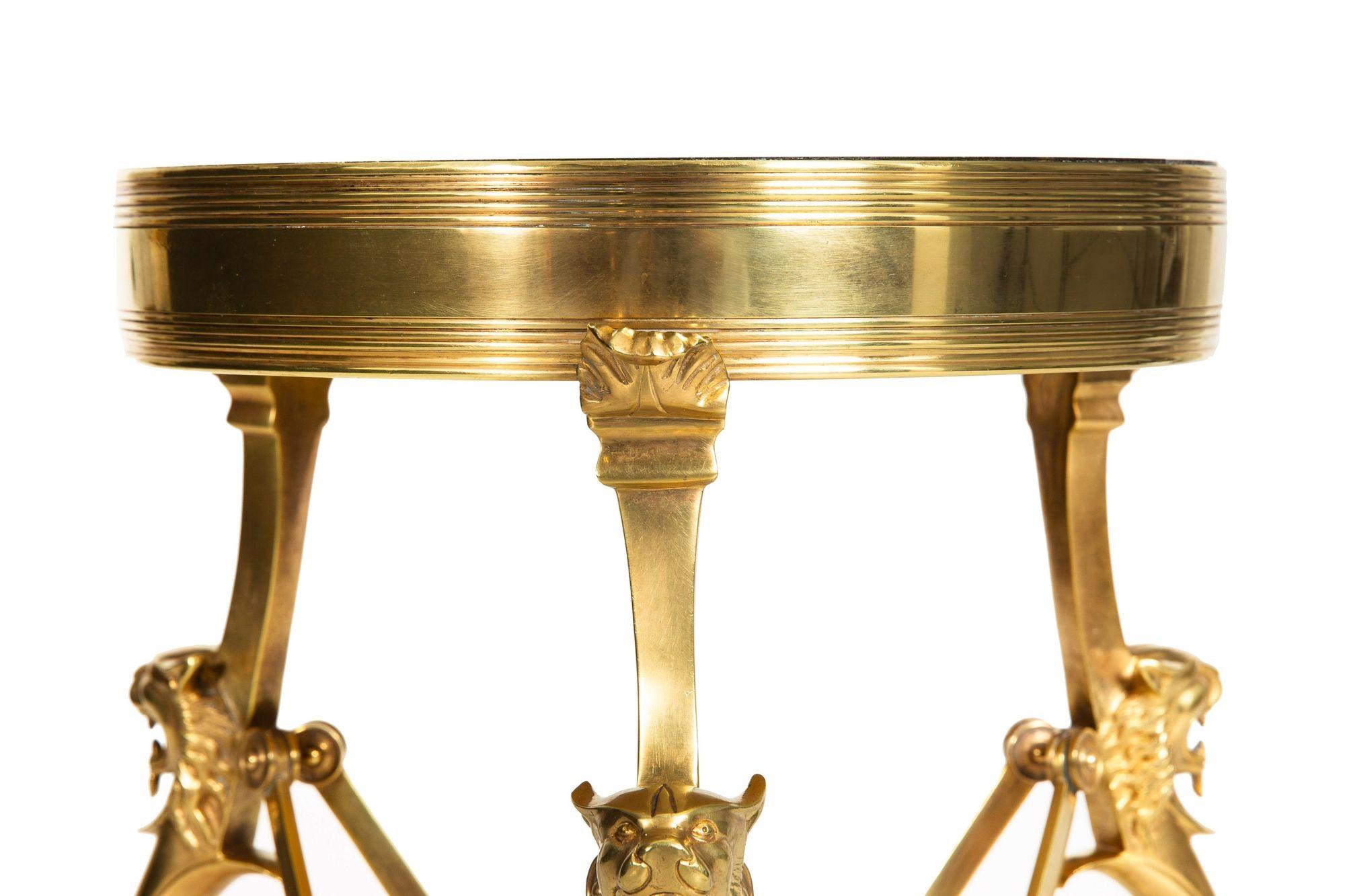 Neo-Pompeian Brass and Marble Gueridon Table with Leopard Masks For Sale 2