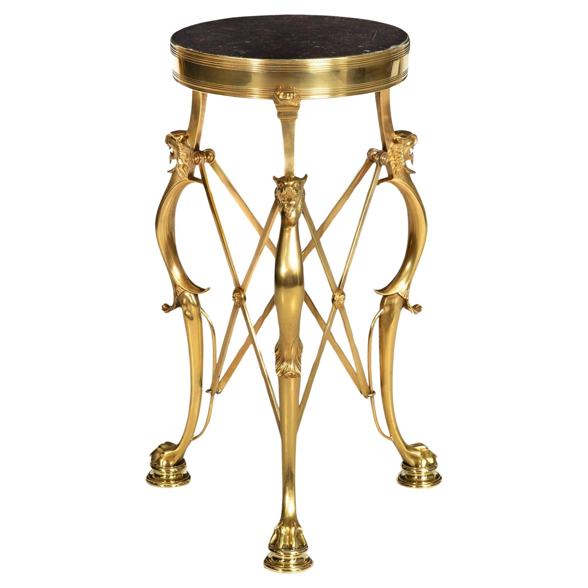 Neo-Pompeian Brass and Marble Gueridon Table with Leopard Masks