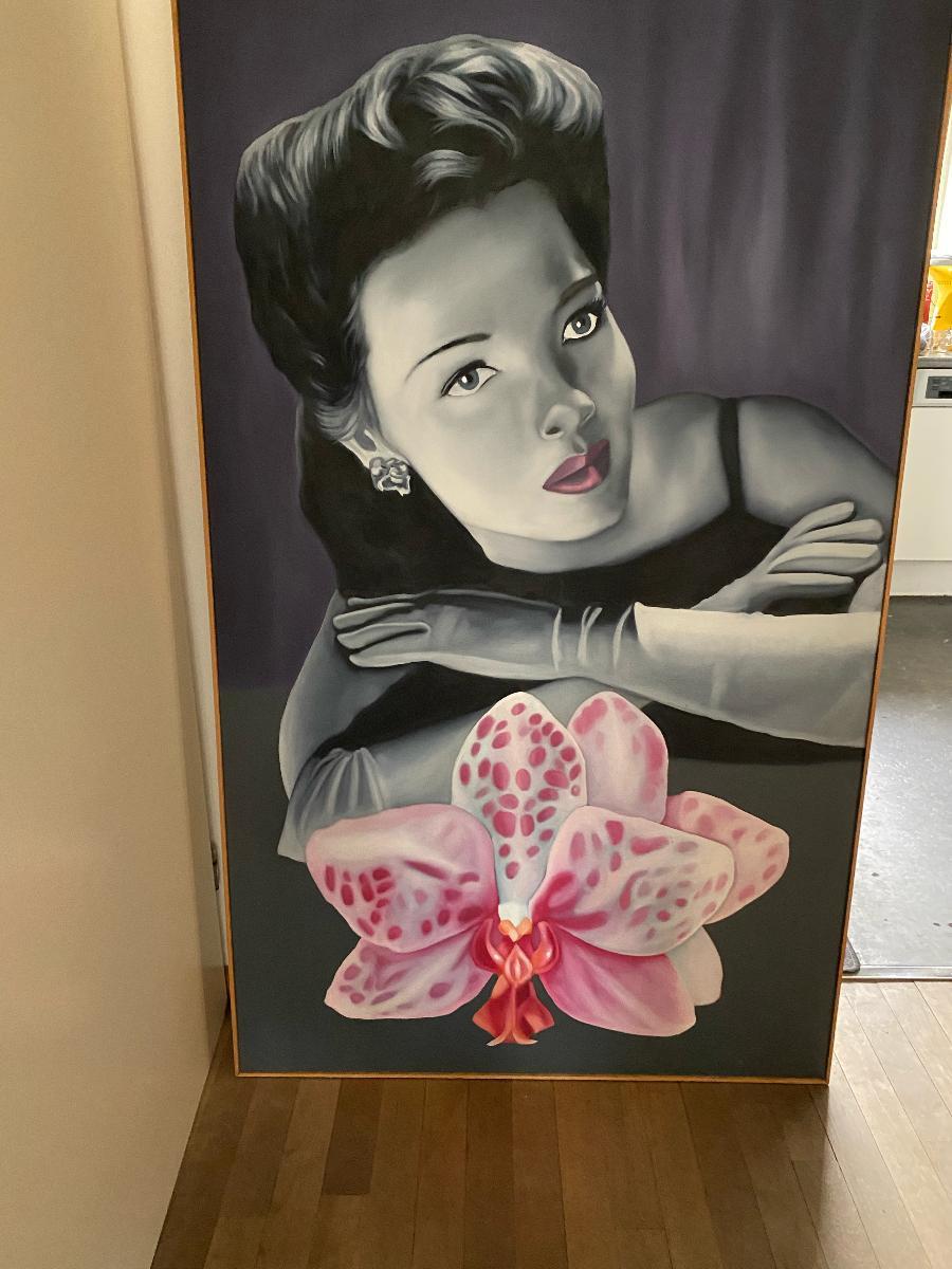Acrylic Neo Pop Art Painting 'Orchid Woman' by Jan Bollaert For Sale