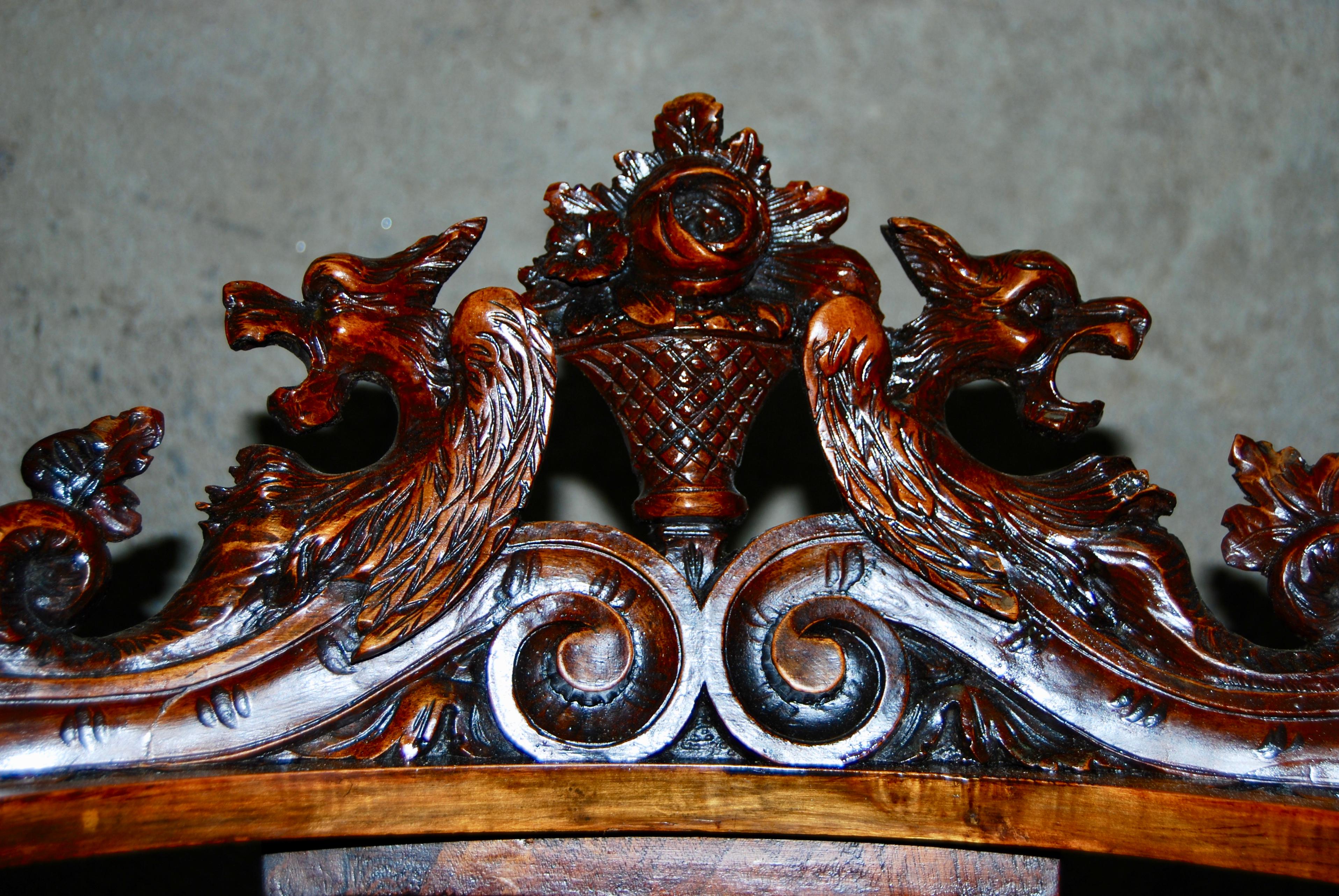 Hand-Carved Neo-Renaissance Banquette in Carved Walnut