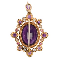 Neo-Renaissance Brooch/Pendant with Amethyst and Aquamarine