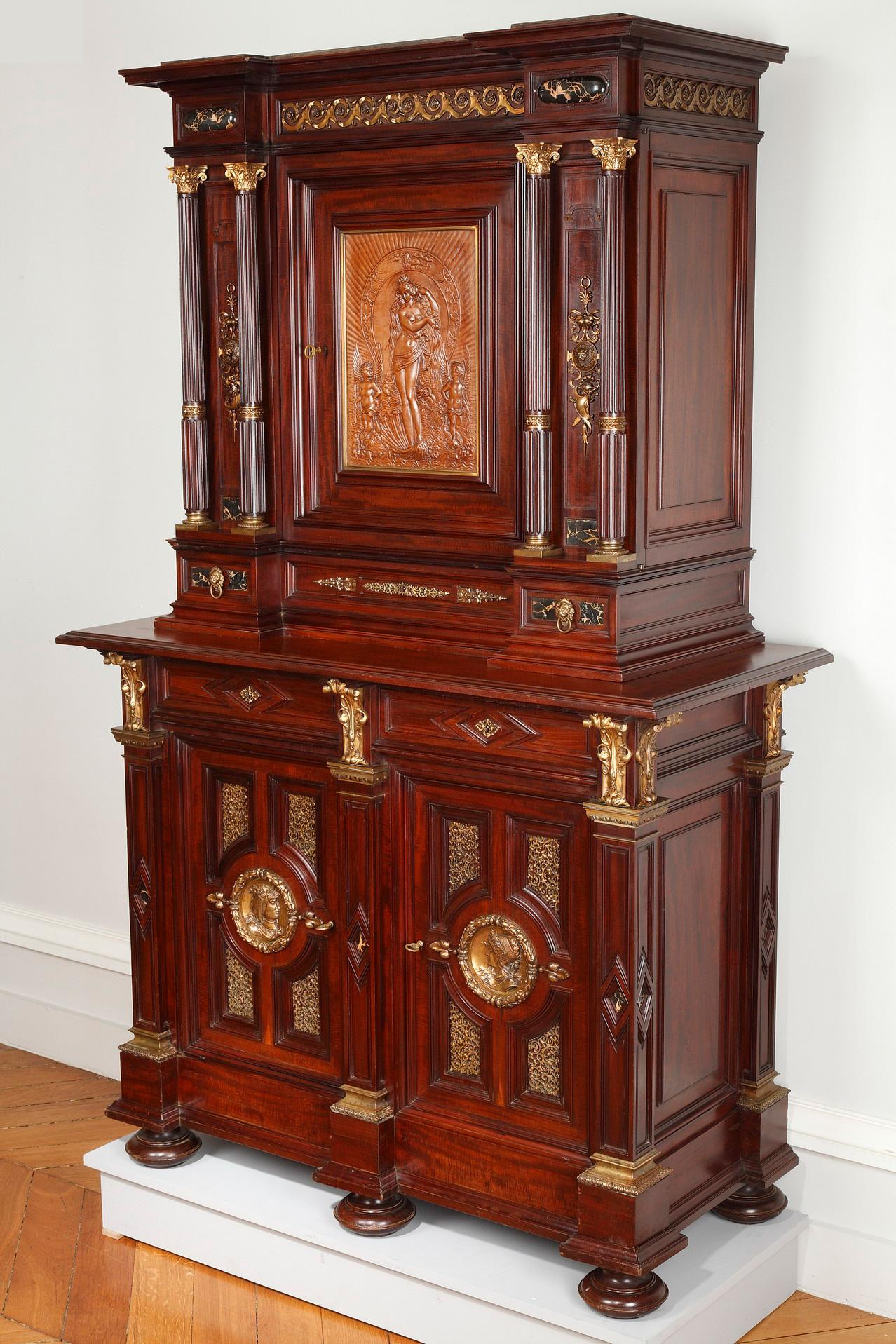 Gilt Neo-Renaissance Cabinet by P. Sormani and attr. to E. Lièvre, France, Circa 1870 For Sale