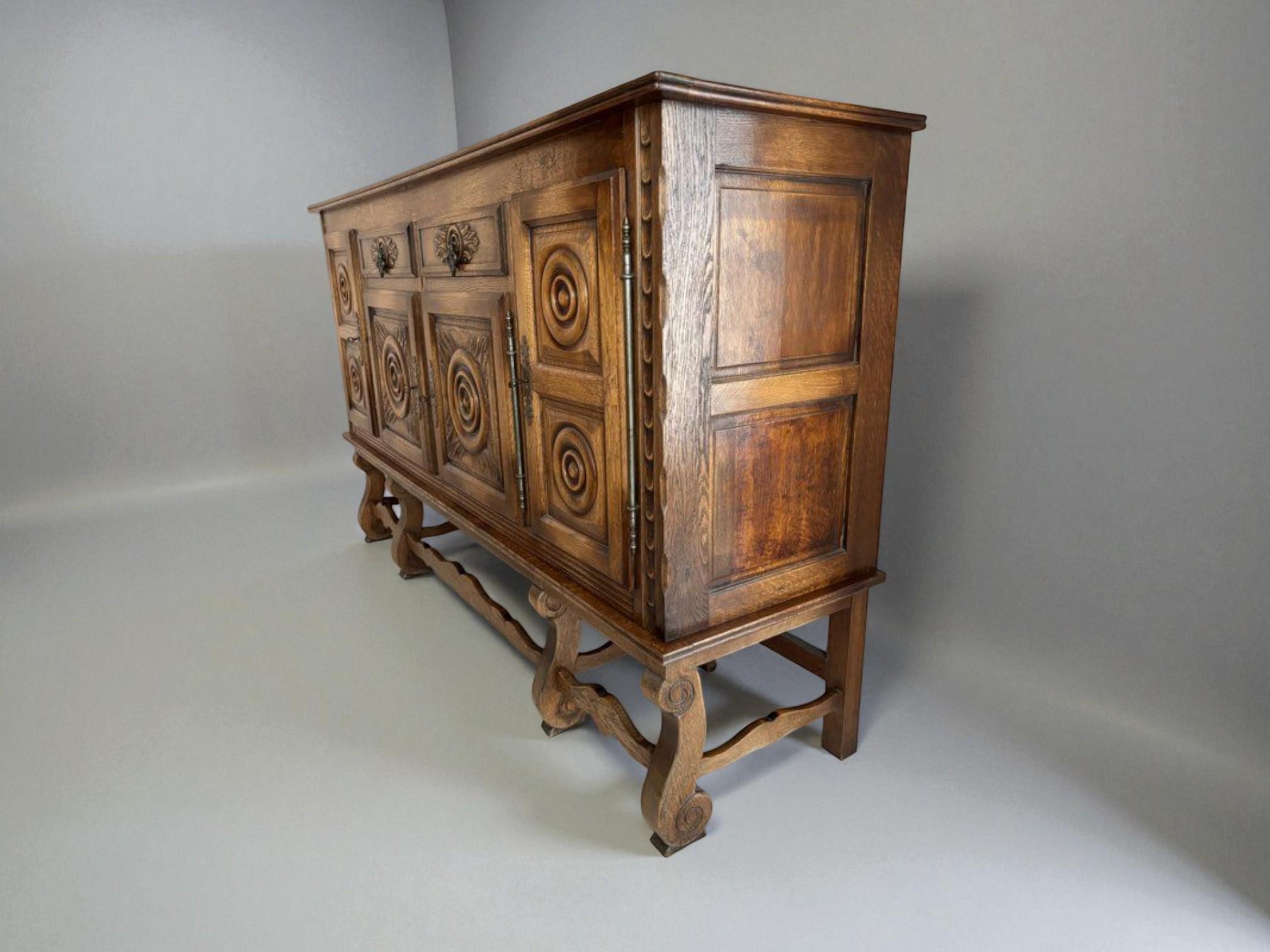 Art Deco Neo-Renaissance Carved Oak Sideboard  Early to Mid-20th Century  Solid Oak For Sale