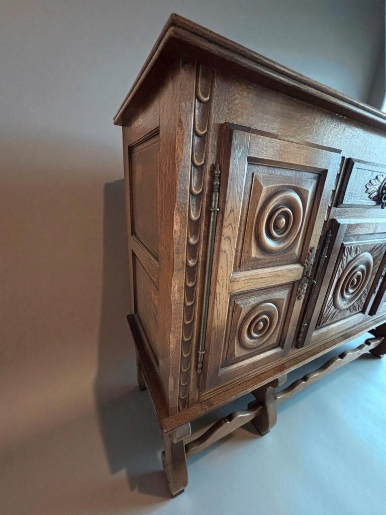 French Neo-Renaissance Carved Oak Sideboard  Early to Mid-20th Century  Solid Oak For Sale