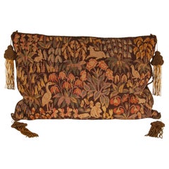 Néo Renaissance Tapisserie Flemish Coussin Point d'aiguille Millefleurs Animaux Coussin