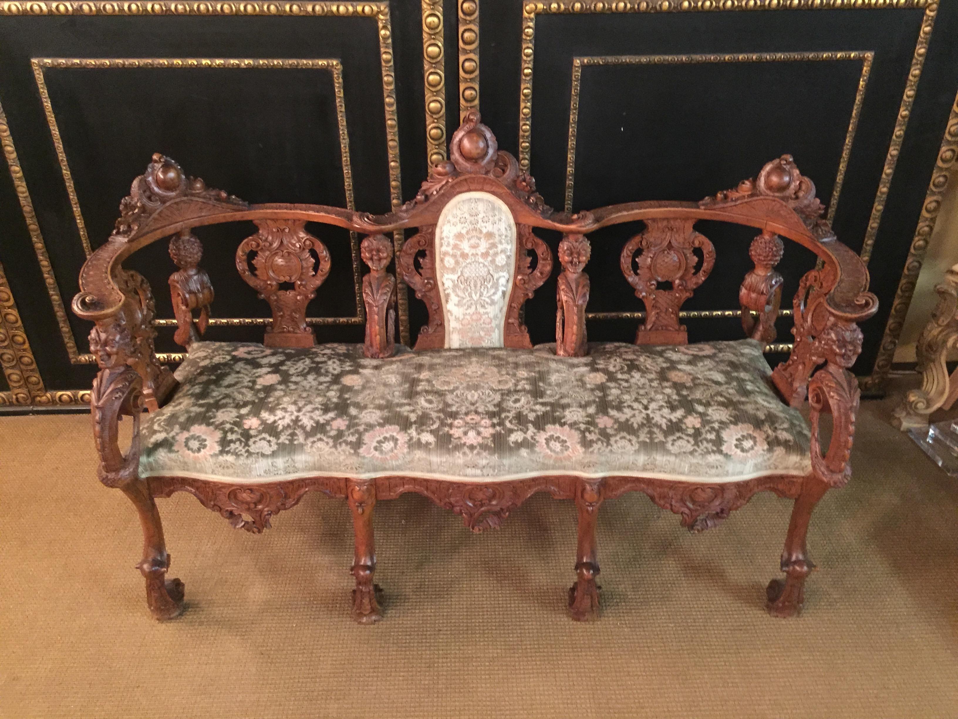 Neo Renaissance Full Carved Set of Sofa, Armchair, Chair and Table, circa 1860 12
