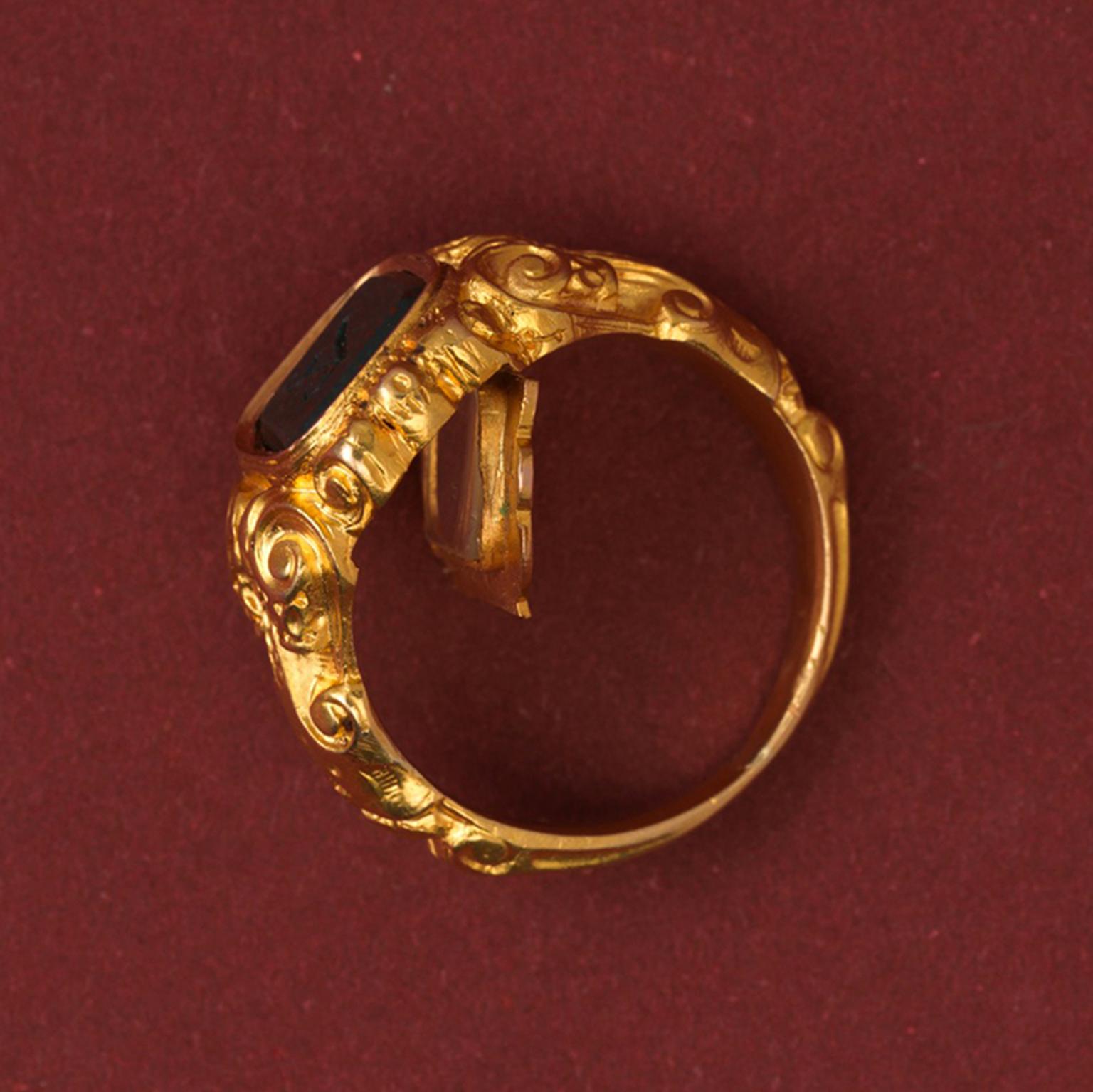 Women's or Men's Neo Renaissance Gold And Bloodstone 'A' Signet Ring with Secret Compartment
