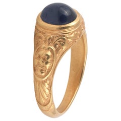 Neo Renaissance Gold and Sapphire Masks Ring