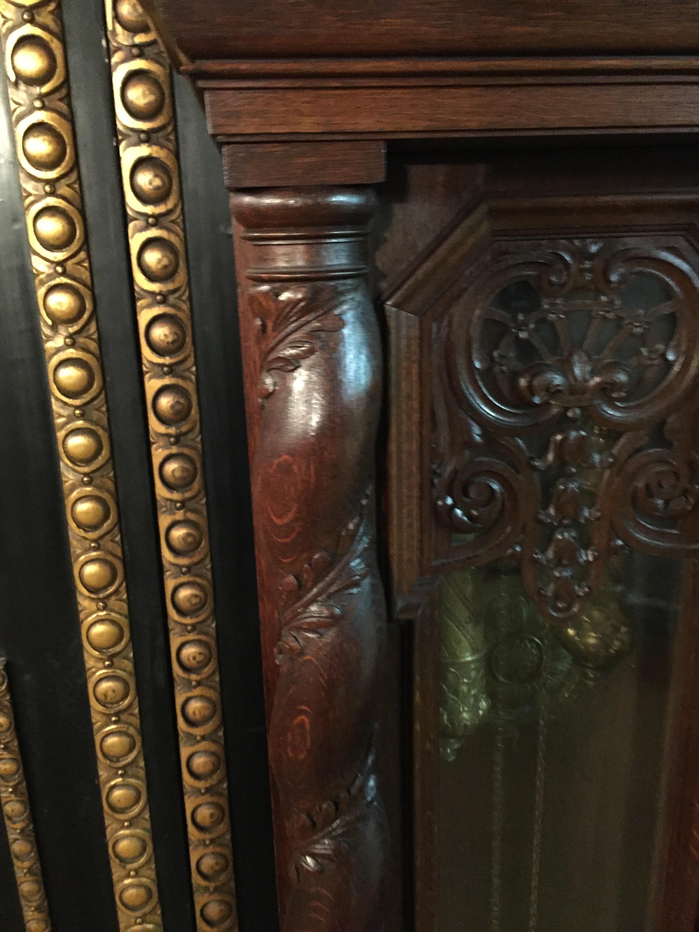 Oak Neo Renaissance Grandfather Clock, circa 1870 with 2 Columns