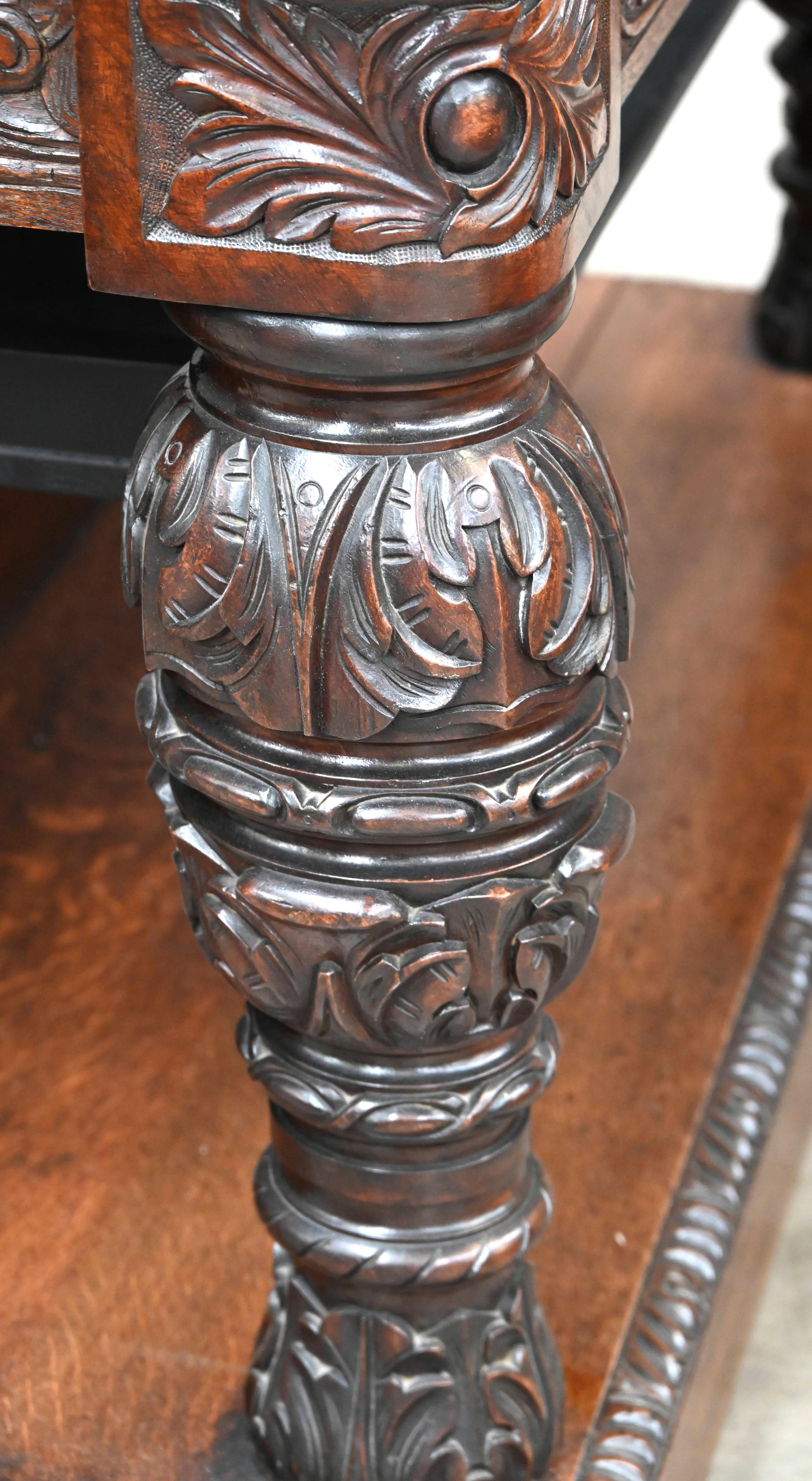 Neo-Renaissance oak cabinet with lion heads In Good Condition For Sale In STRAČOV, CZ