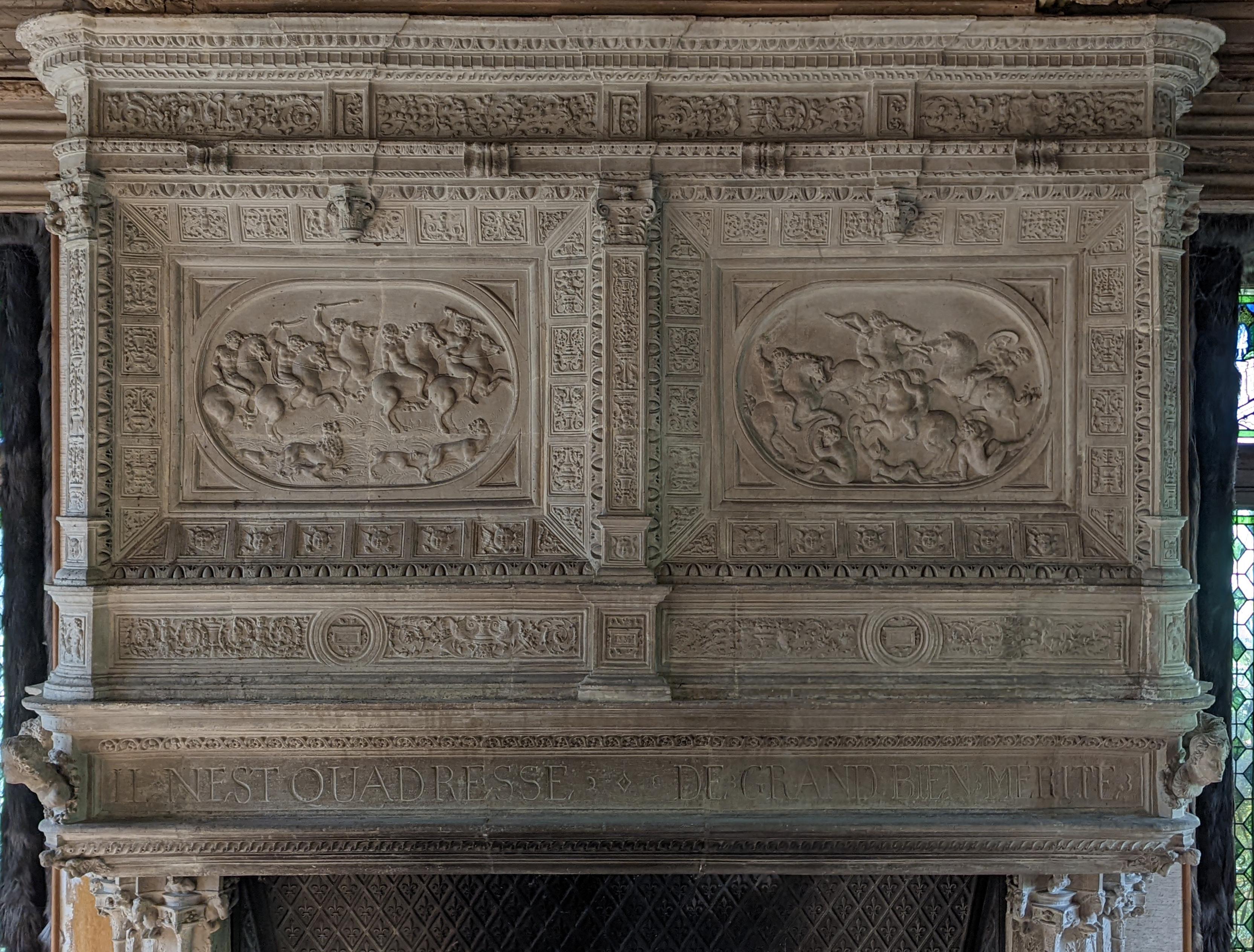 French Neo-Renaissance Period Stone Fireplace, Dated 1534 For Sale