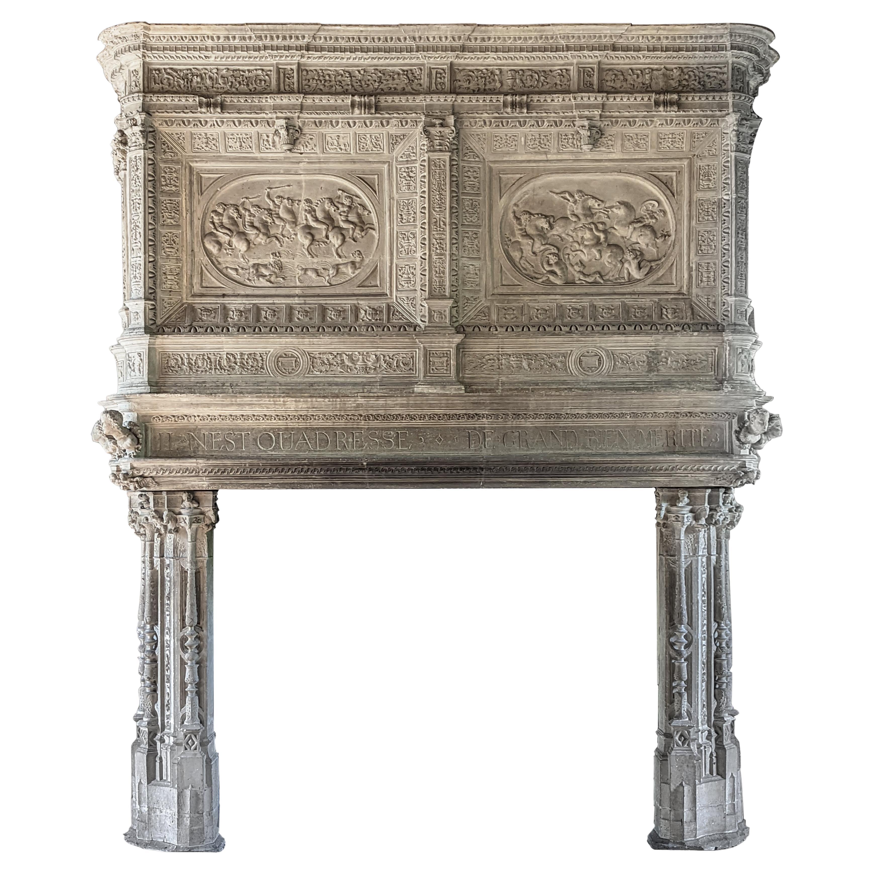 Neo-Renaissance Period Stone Fireplace, Dated 1534 For Sale