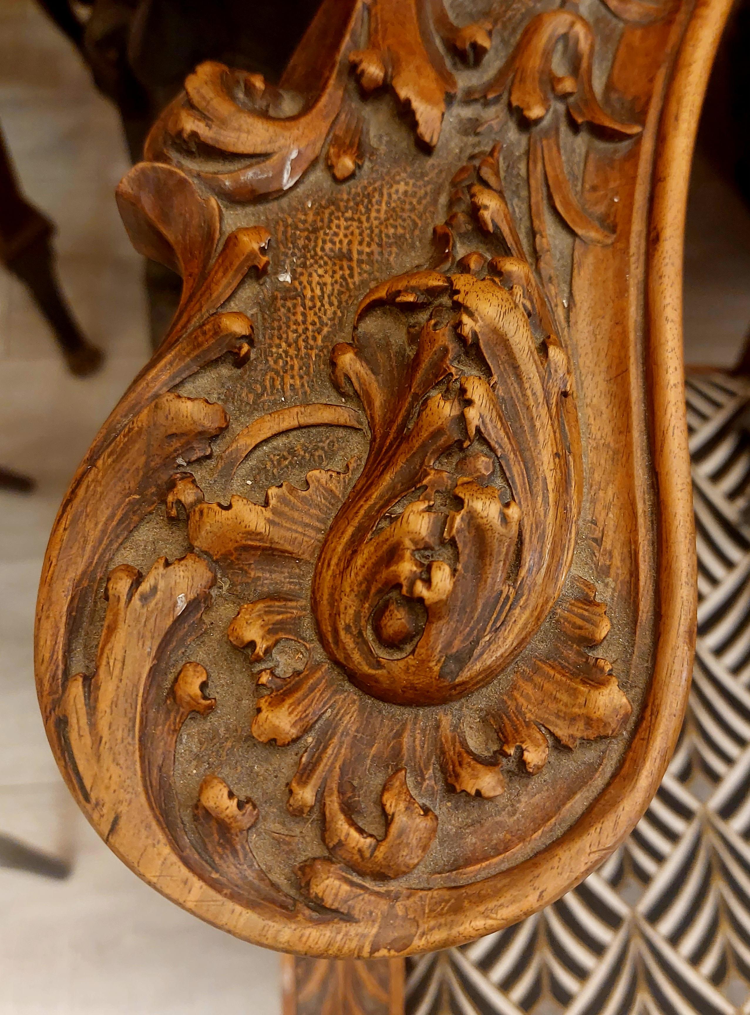 French Neo-Renaissance putti armchair in sculpted wood, Louis XIII style, 19th century