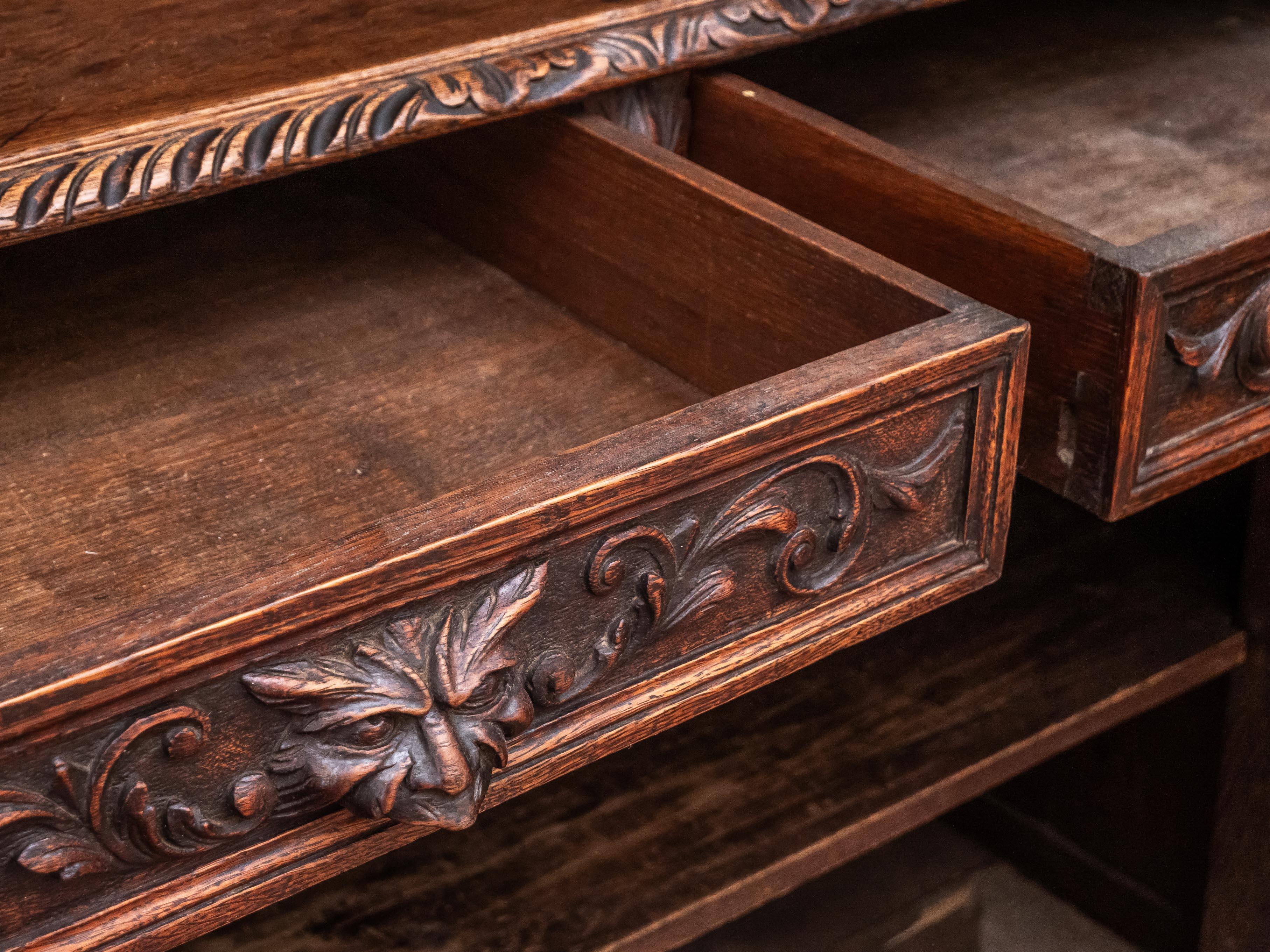 Neo-Renaissance showcase / sideboard. Solid oak For Sale 7