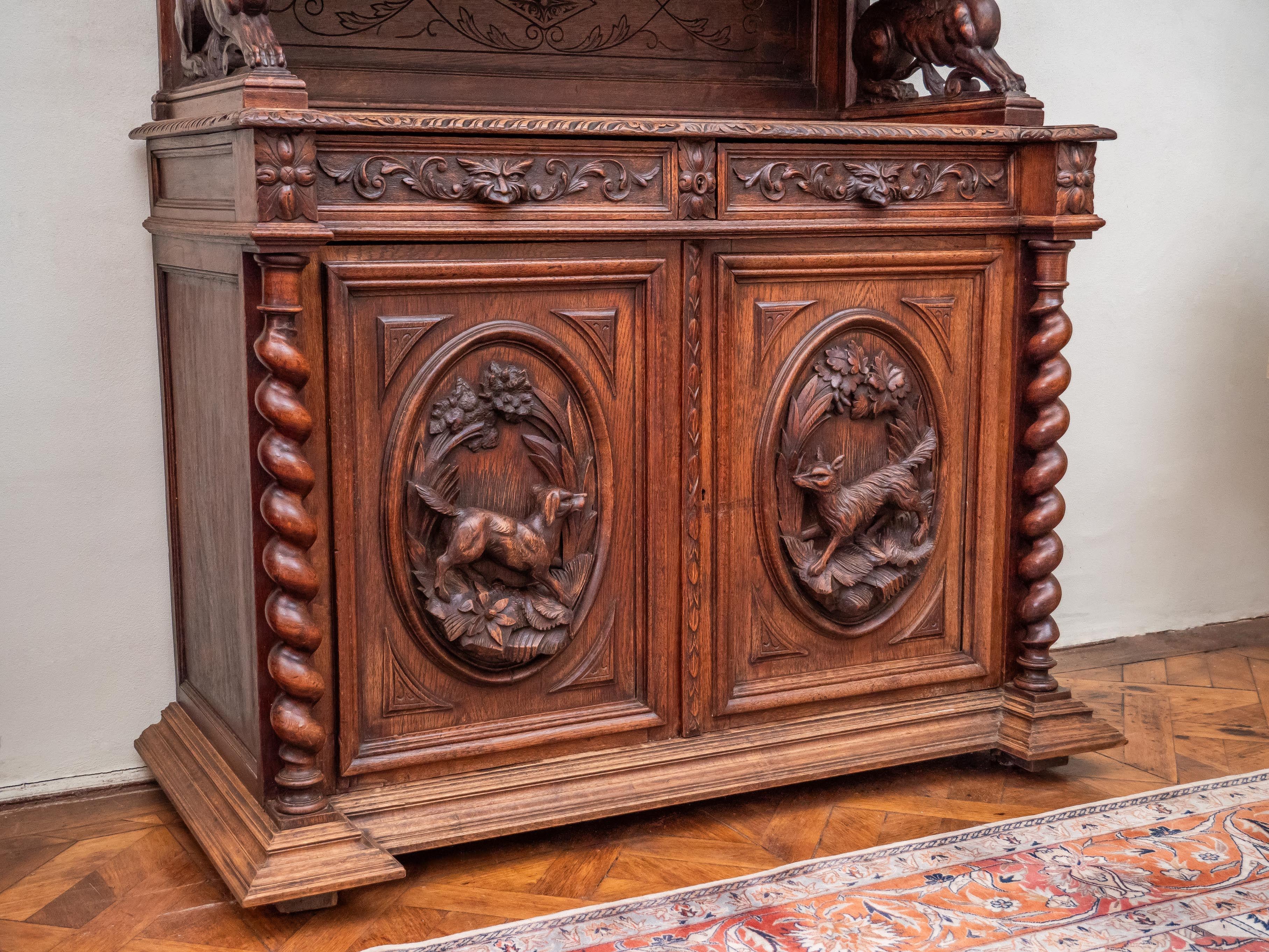 Hand-Carved Neo-Renaissance showcase / sideboard. Solid oak For Sale