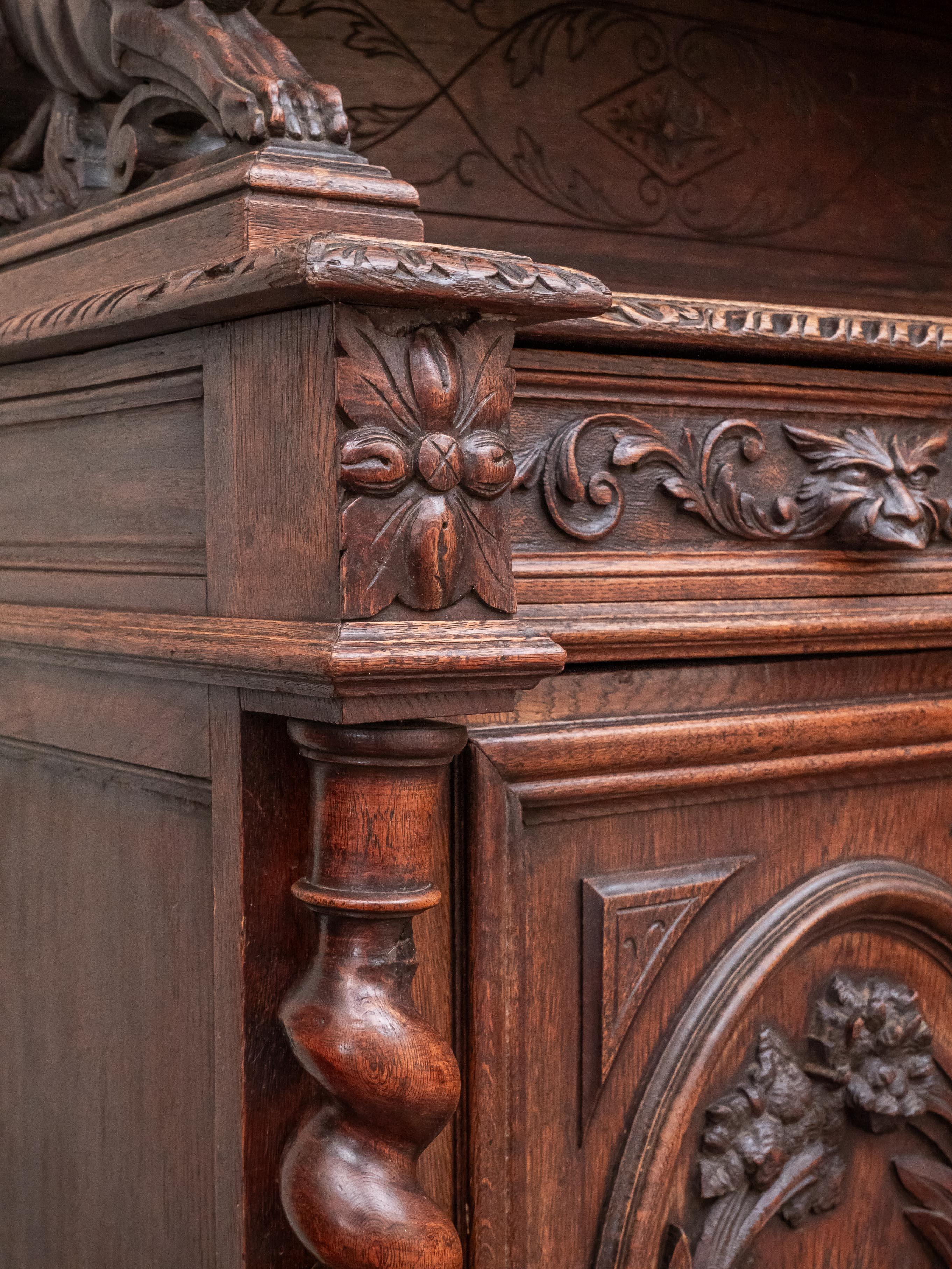 Early 20th Century Neo-Renaissance showcase / sideboard. Solid oak For Sale