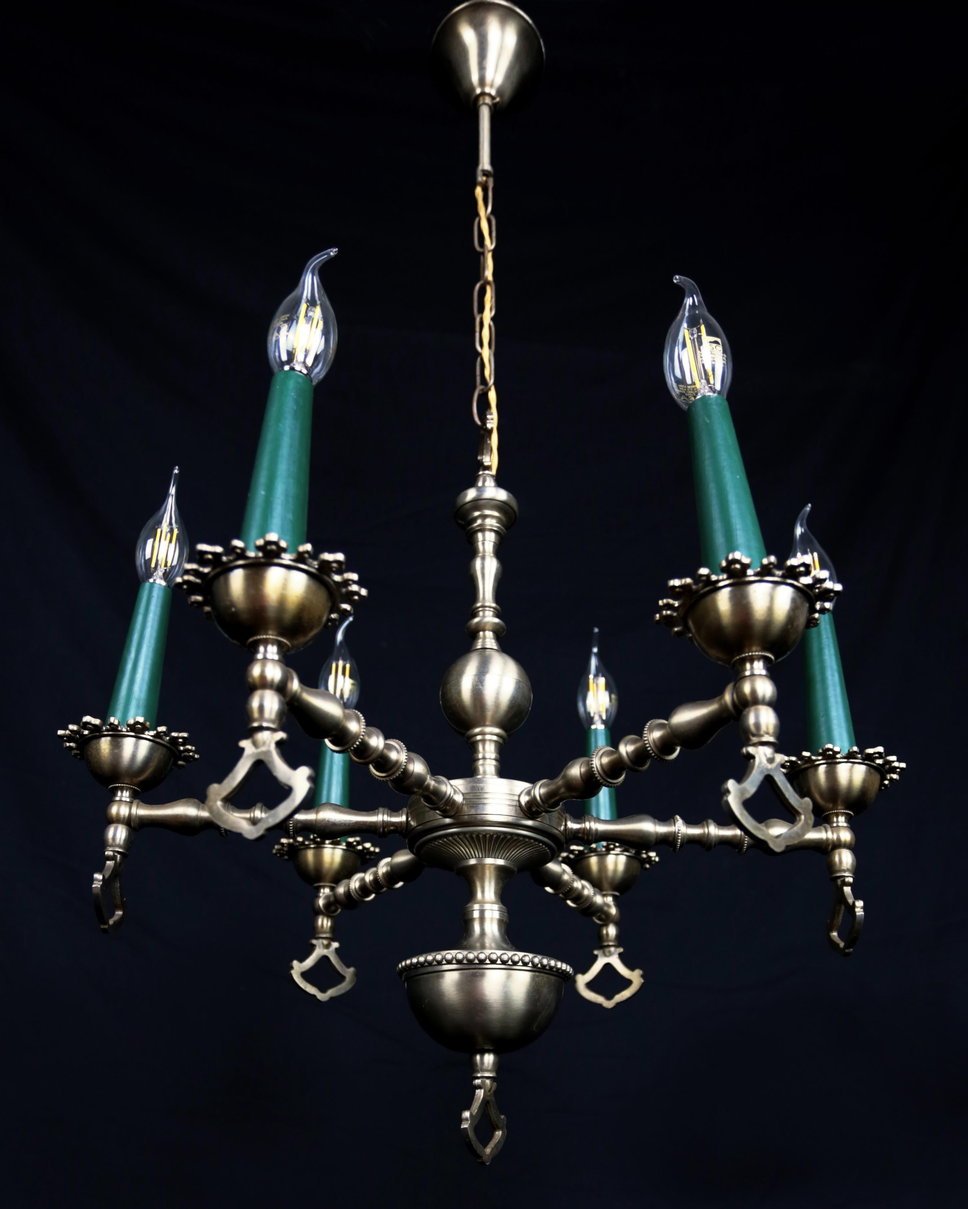 Belgian Neo-Renaissance six-armed chandelier For Sale