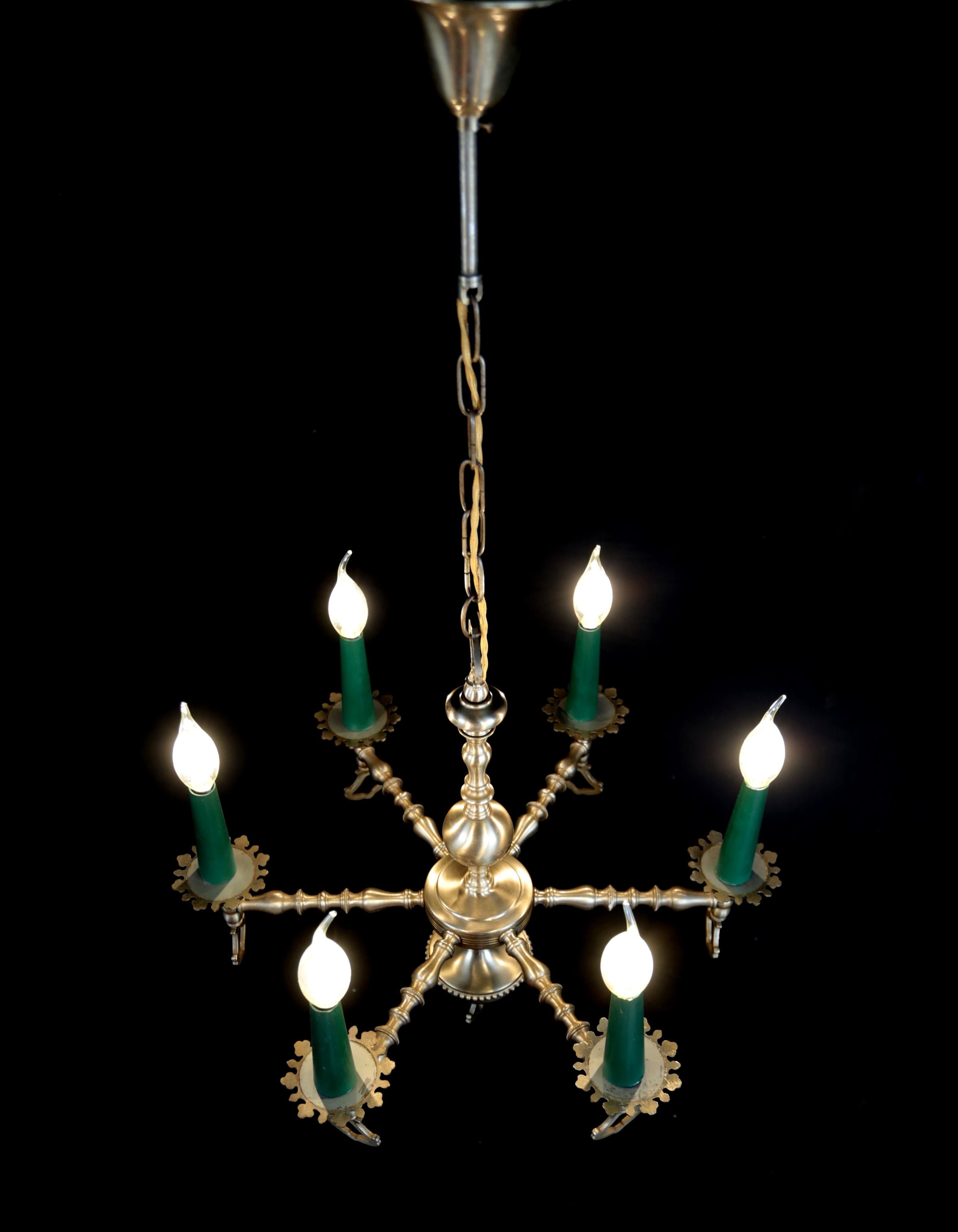 Mid-20th Century Neo-Renaissance six-armed chandelier For Sale