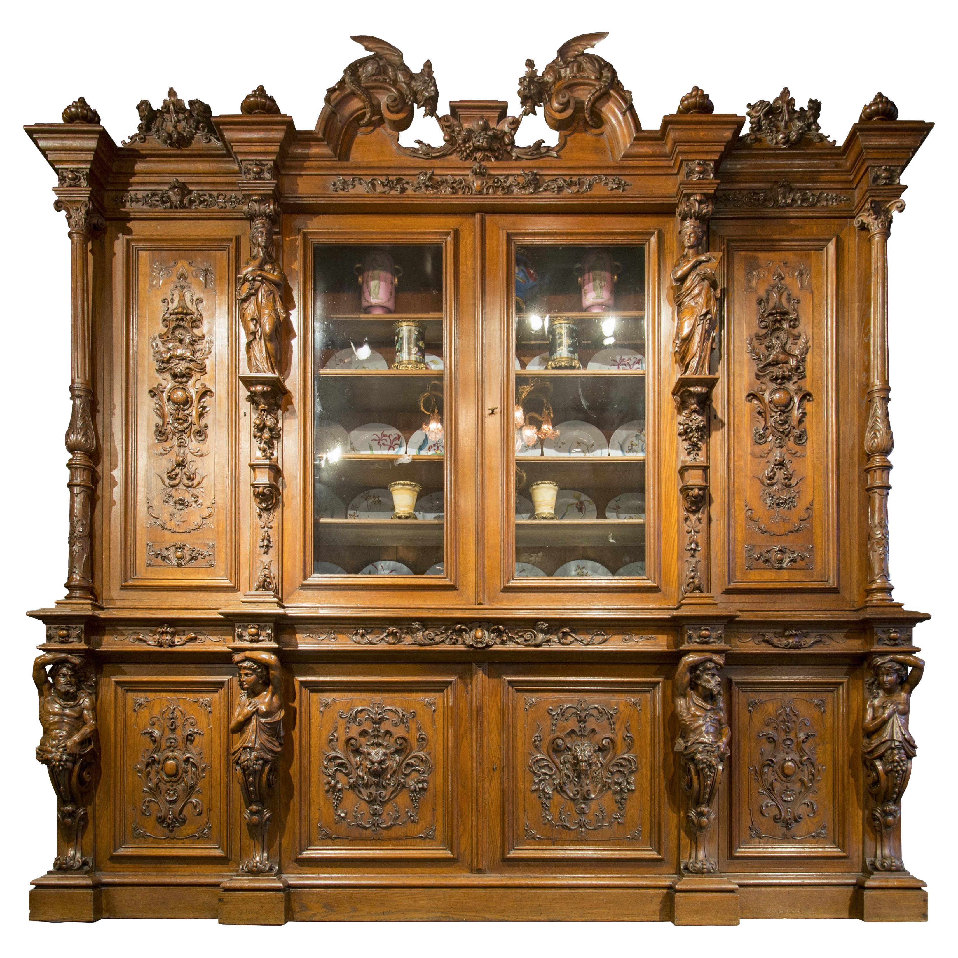 Neo-Renaissance Style Buffet from 19th Century, Richly Carved For Sale