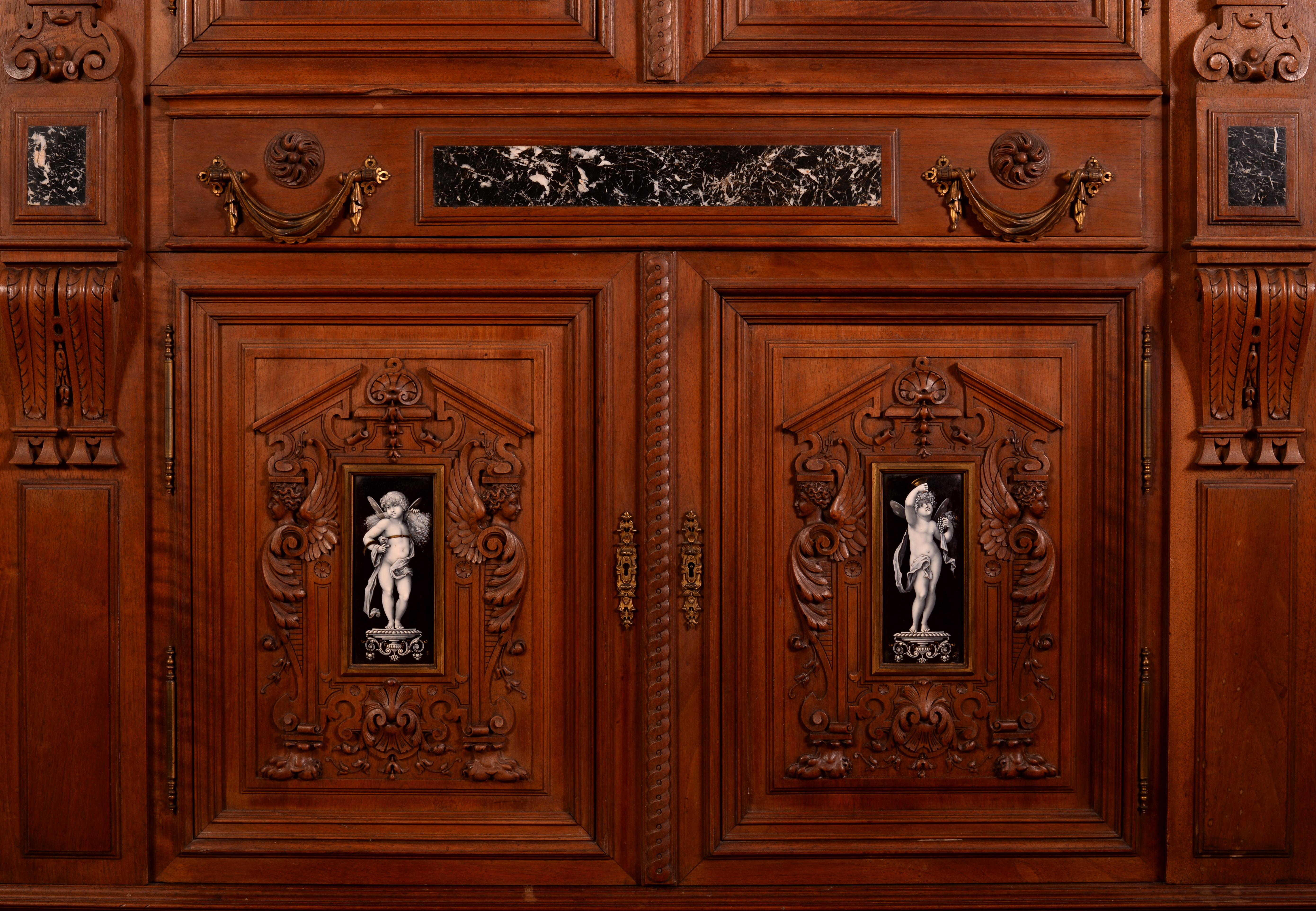 Enamel Neo-Renaissance style cabinet with painted enamels signed by Theophile Soyer For Sale