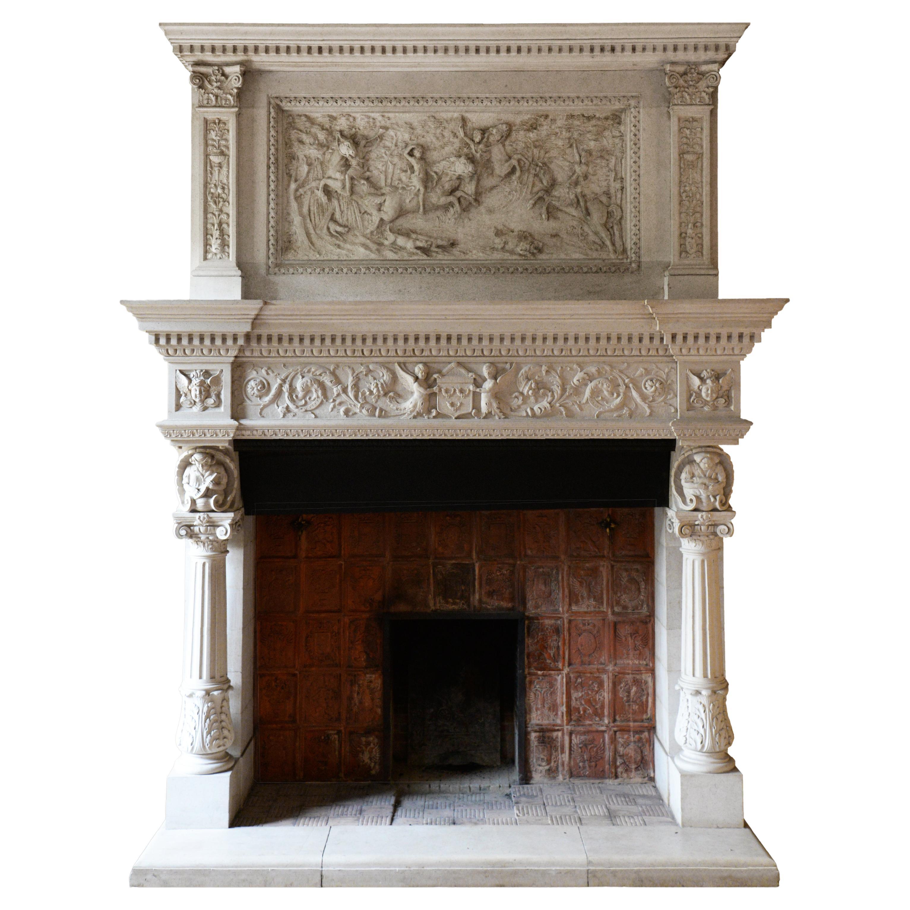 Neo-Renaissance Style Stone Fireplace