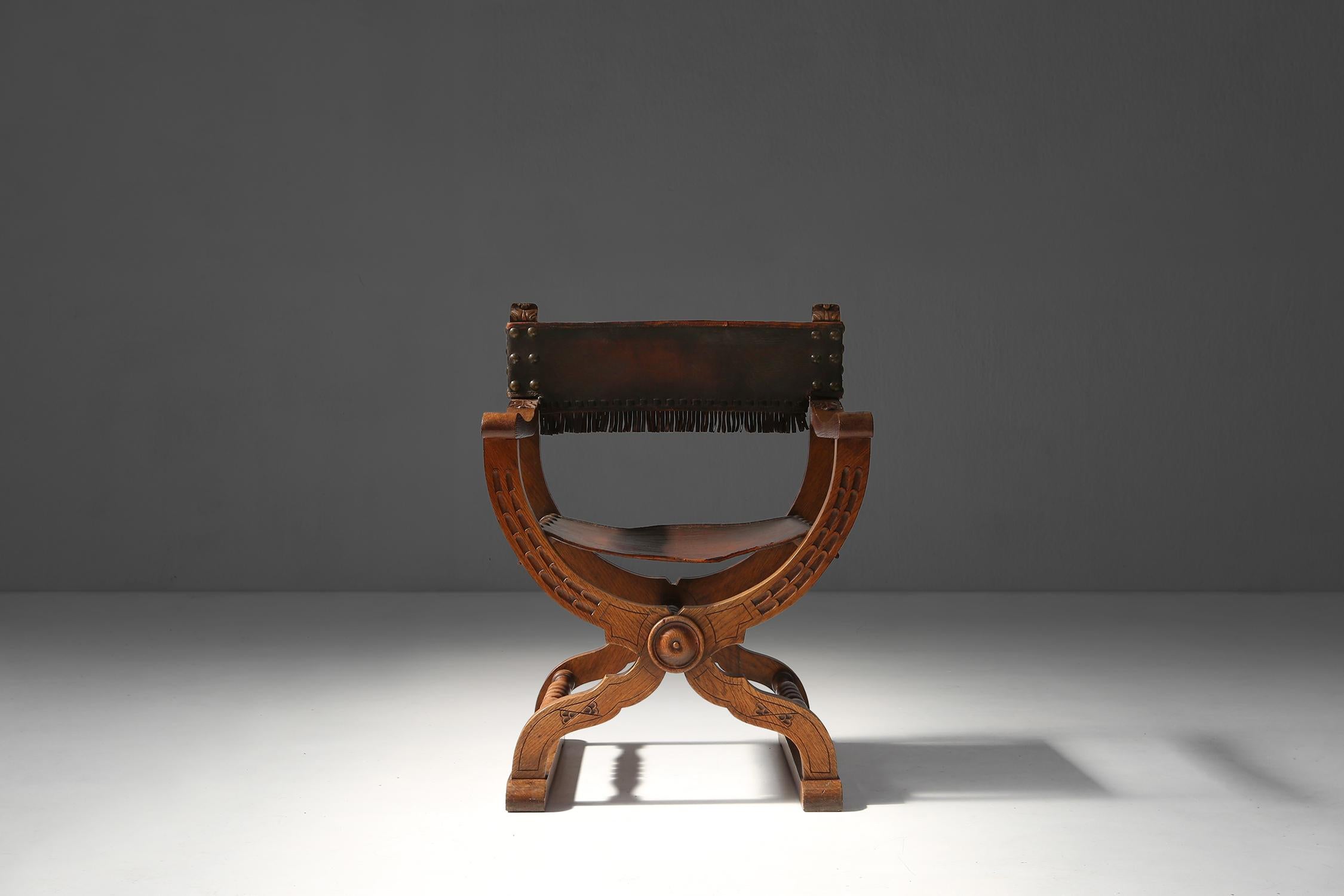 This Neo renaissance throne chair is a unique and elegant piece of furniture that can decorate any room. This chair was made around 1890, during the period of the Neo Renaissance style, which is characterized by the use of classical elements and