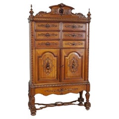 Antique Renaissance Revival Walnut Cabinet Circa 1900 in Light Brown