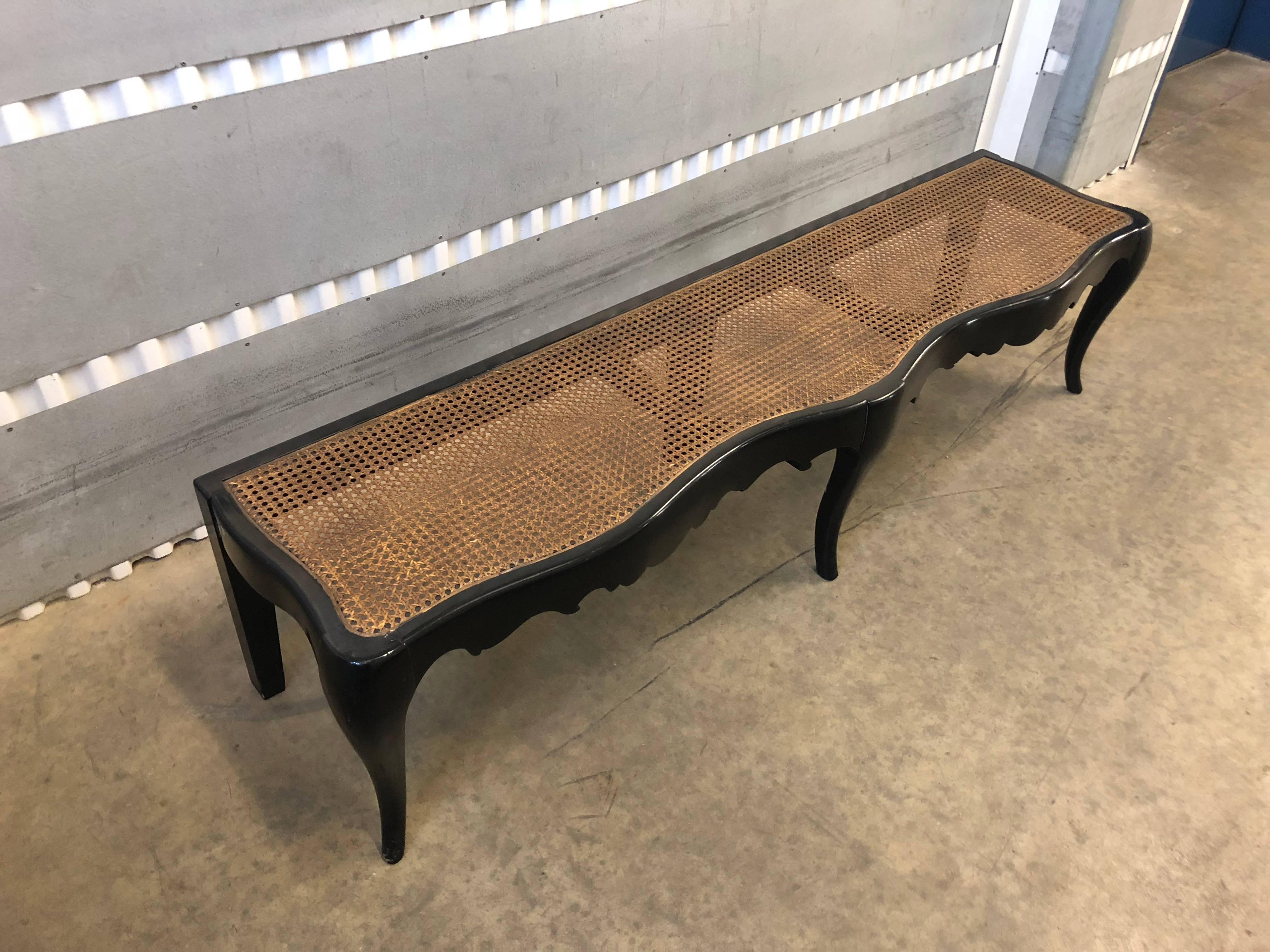 20th Century Hollywood Regency Caned Bench, 1950