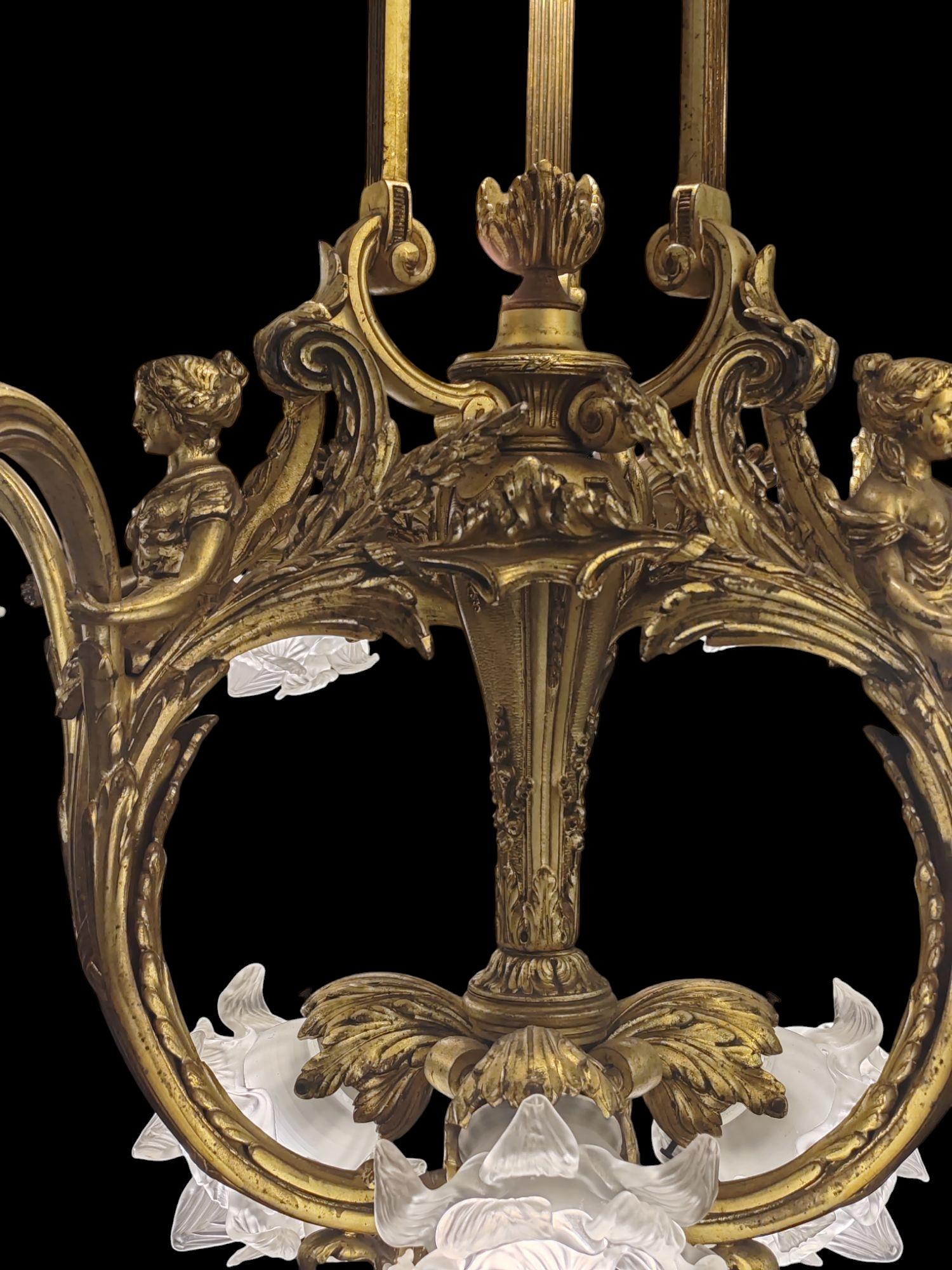 Neo Rococo gilded bronse Chandelier For Sale 4