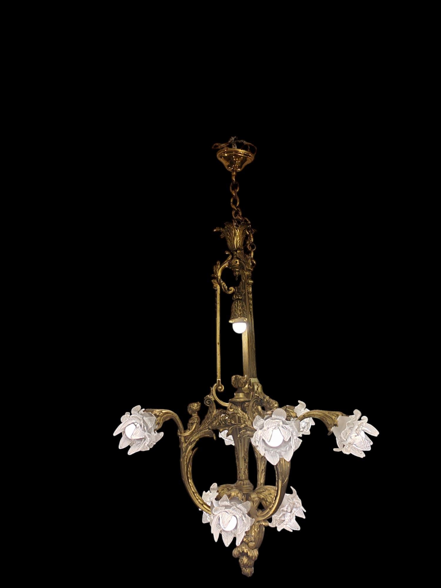 French Neo Rococo gilded bronse Chandelier For Sale