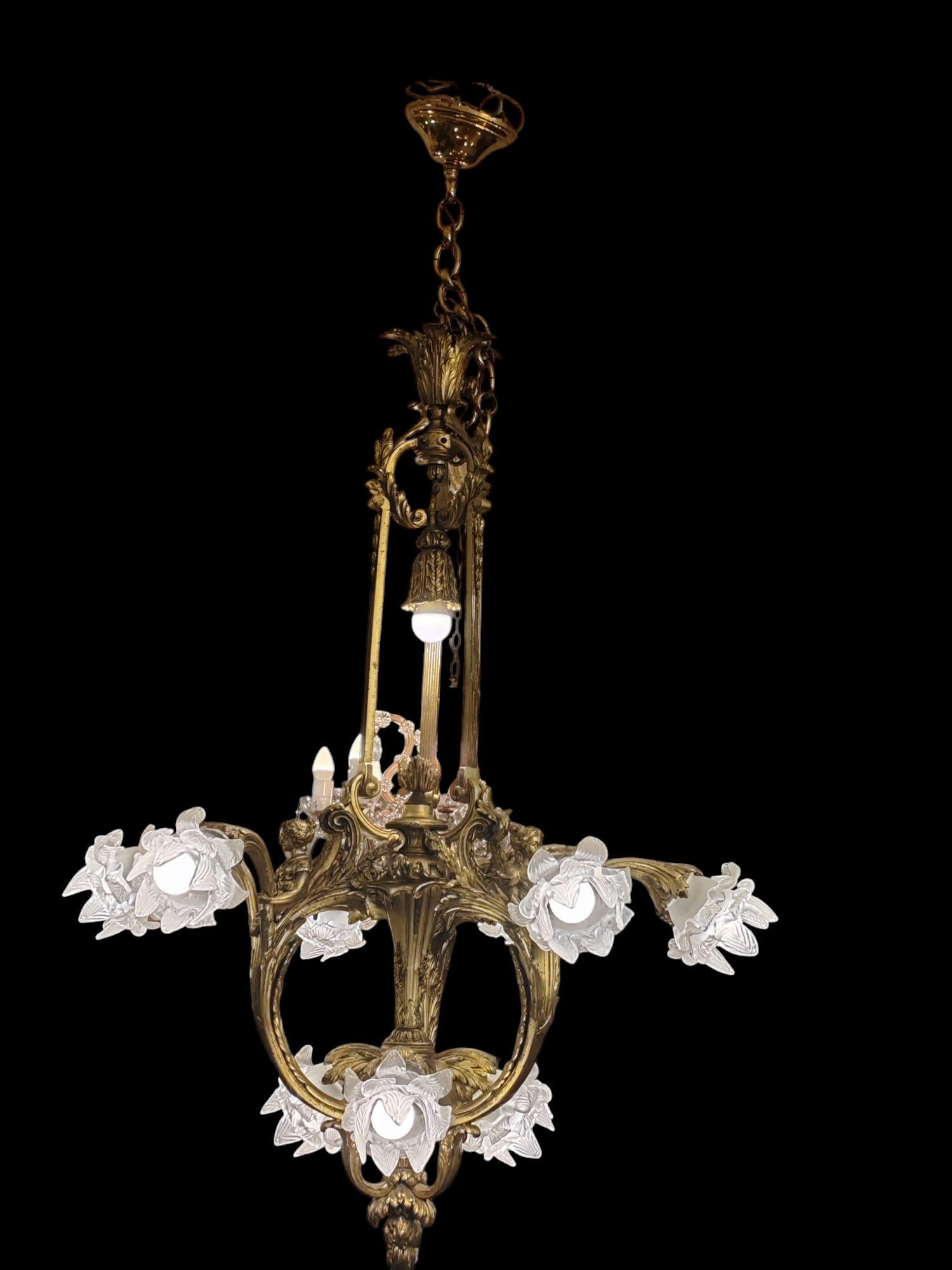 Gold Plate Neo Rococo gilded bronse Chandelier For Sale