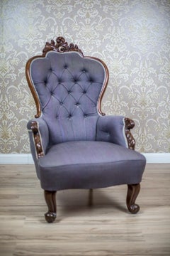 Neo-Rococo Walnut Armchair with Violet Fabric, circa 1860