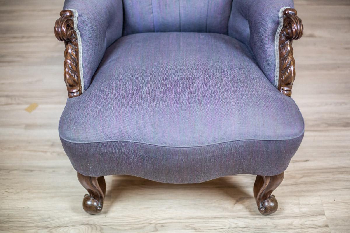 Rococo Revival Neo-Rococo Walnut Armchair with Violet Fabric, circa 1860 For Sale