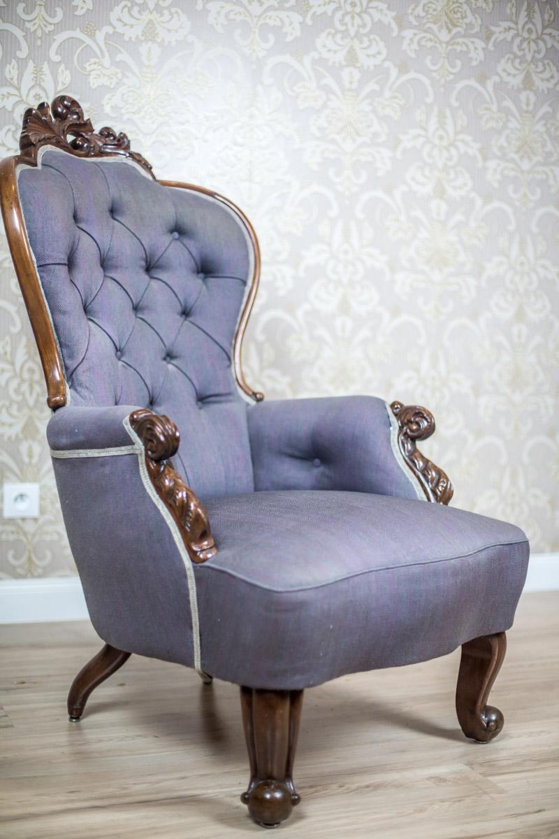 19th Century Neo-Rococo Walnut Armchair with Violet Fabric, circa 1860 For Sale