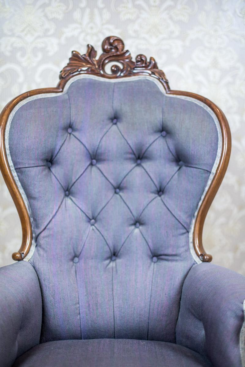 Upholstery Neo-Rococo Walnut Armchair with Violet Fabric, circa 1860 For Sale
