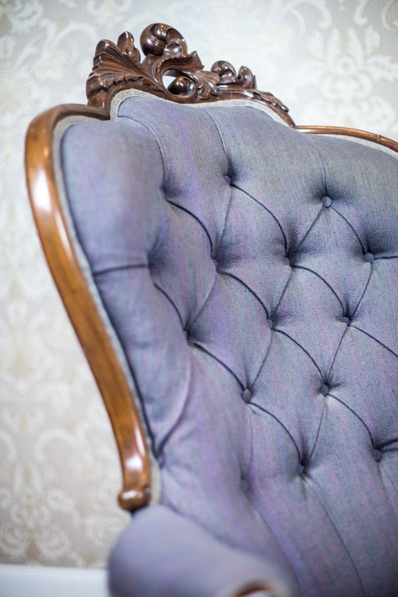 Neo-Rococo Walnut Armchair with Violet Fabric, circa 1860 For Sale 1