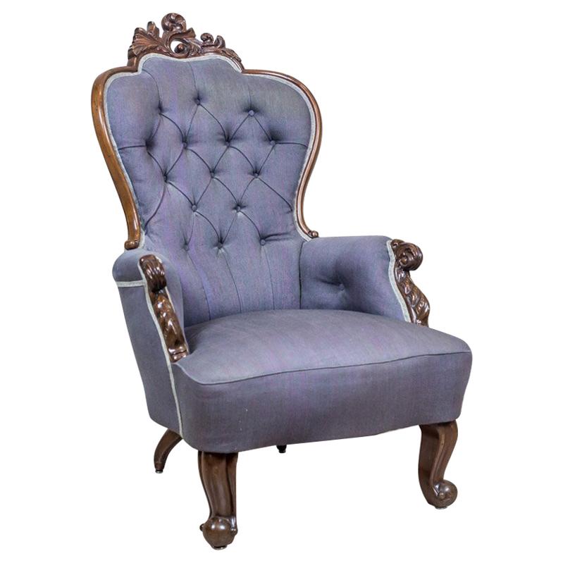 Neo-Rococo Walnut Armchair with Violet Fabric, circa 1860 For Sale