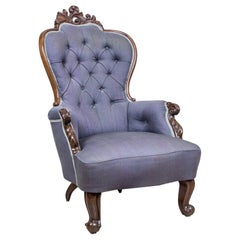 Antique Neo-Rococo Walnut Armchair with Violet Fabric, circa 1860