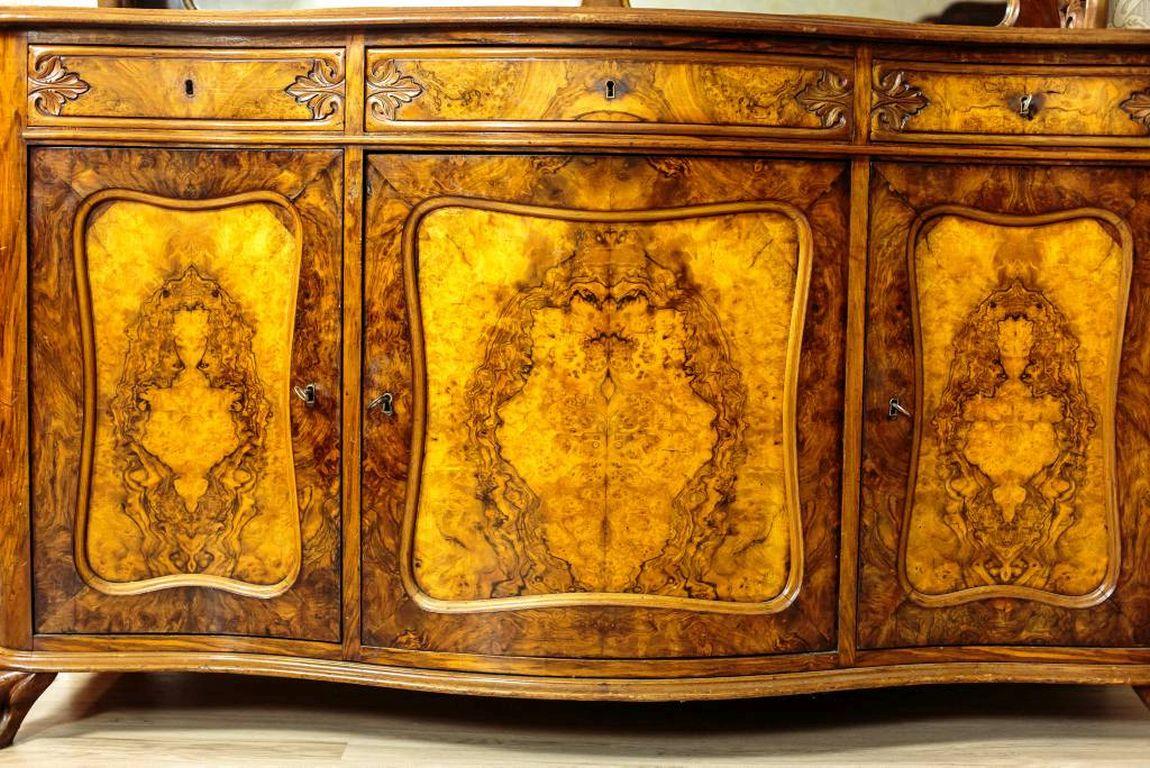 Mirror Neo-Rococo Walnut Wood and Veneer Sideboard or Buffet, Circa 1850 For Sale