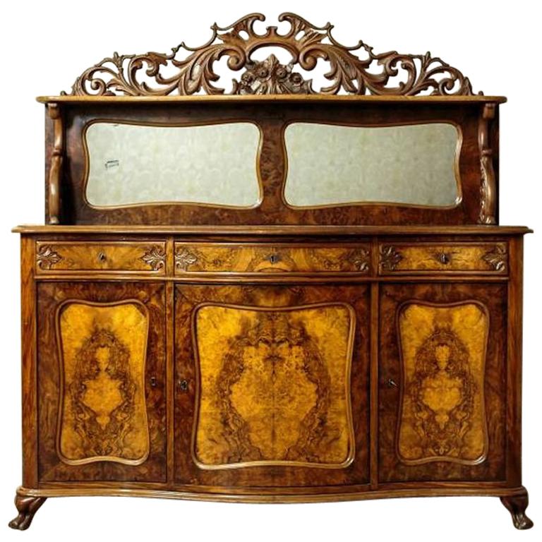 Neo-Rococo Walnut Wood and Veneer Sideboard or Buffet, Circa 1850 For Sale