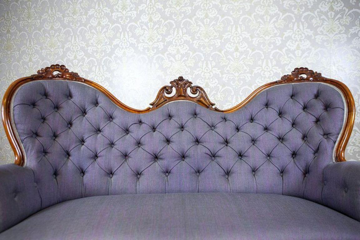 French Rococo Revival Walnut Sofa Circa 1860 in Violet Upholstery For Sale