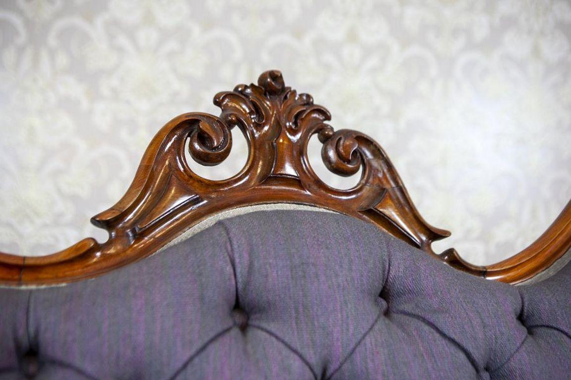 Rococo Revival Walnut Sofa Circa 1860 in Violet Upholstery For Sale 1