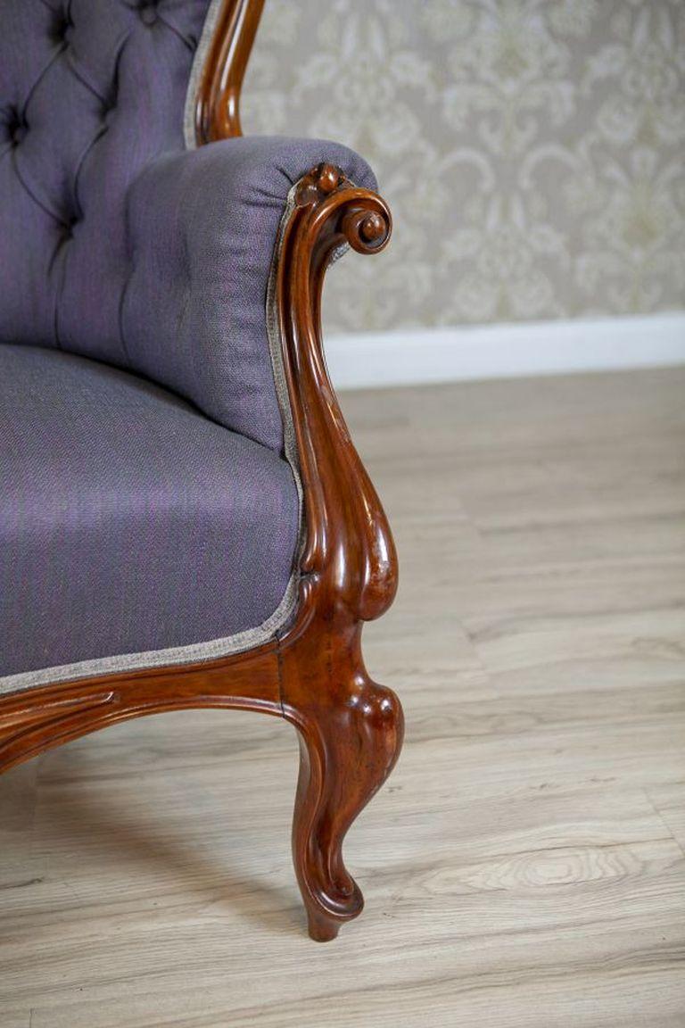 Rococo Revival Walnut Sofa Circa 1860 in Violet Upholstery For Sale 2